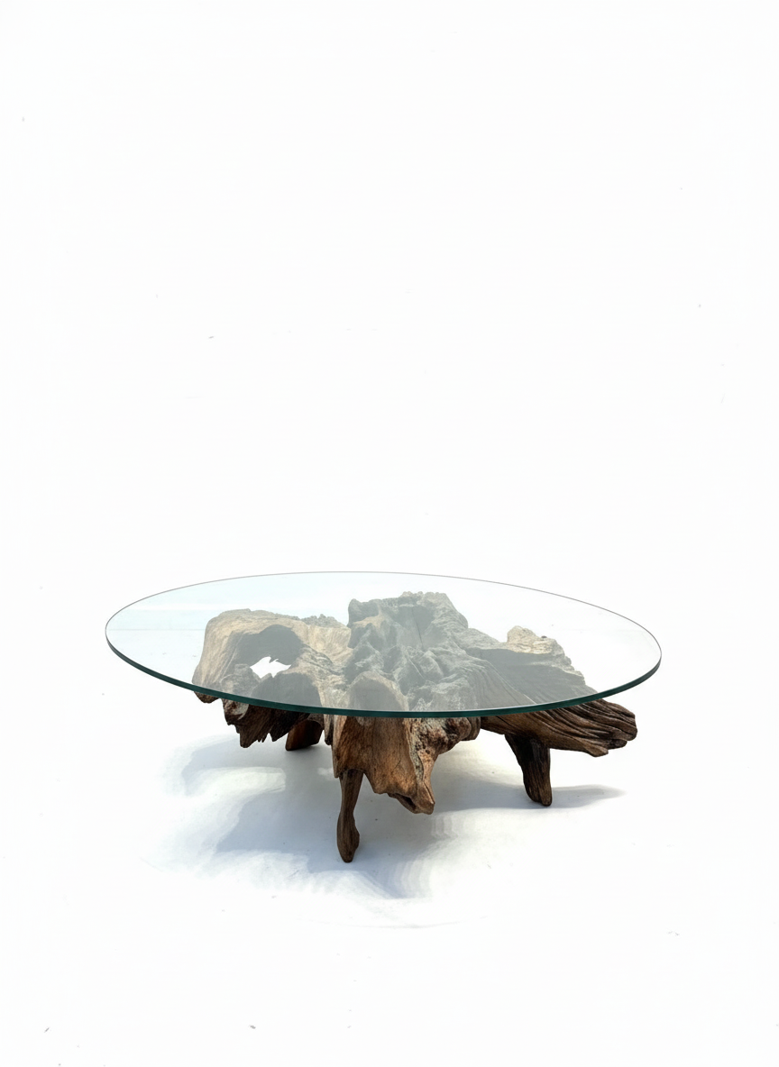 Root Coffee Table with Oval Glass Top