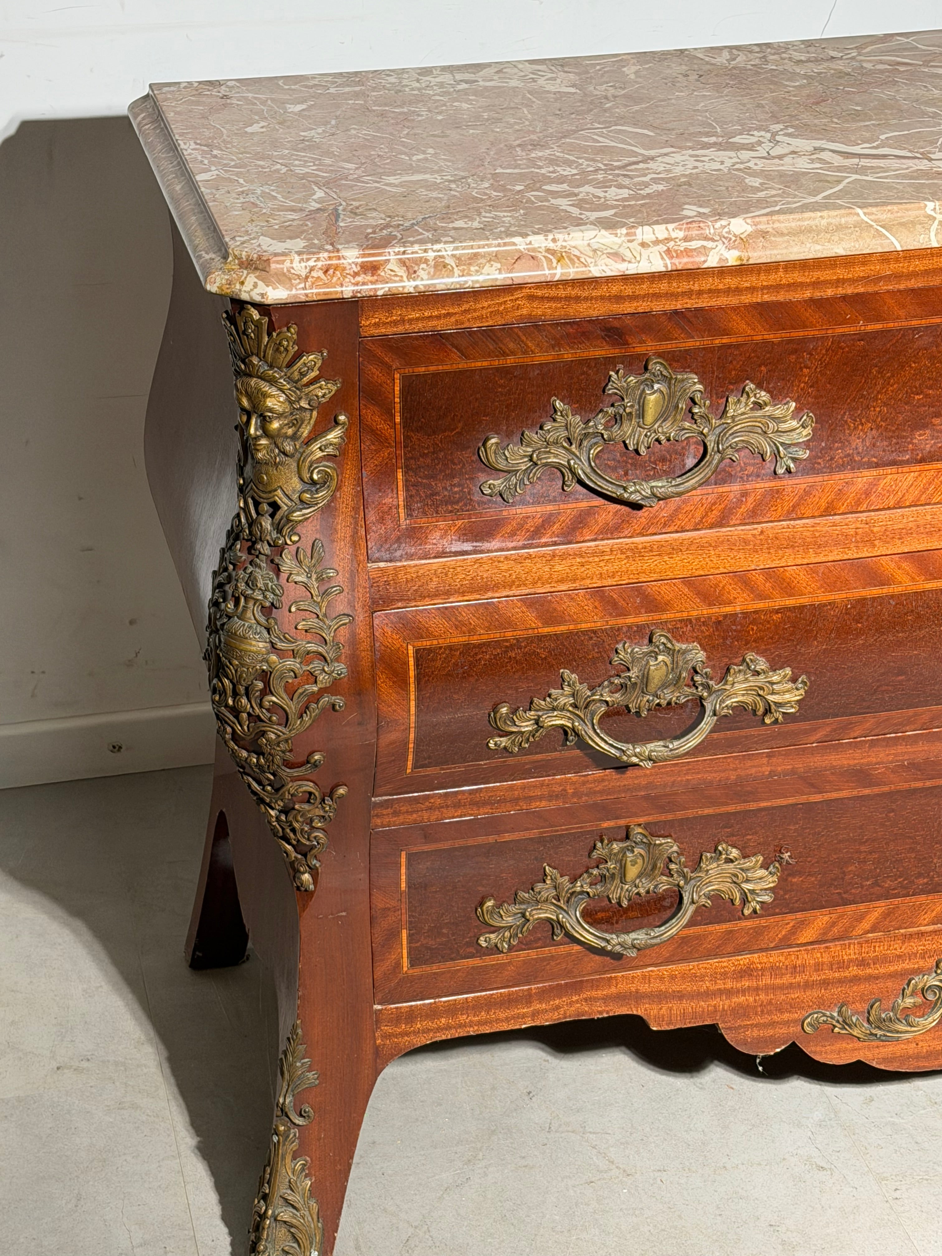 Antique Louis XV Style Marble Top Commode with Bronze Mounts