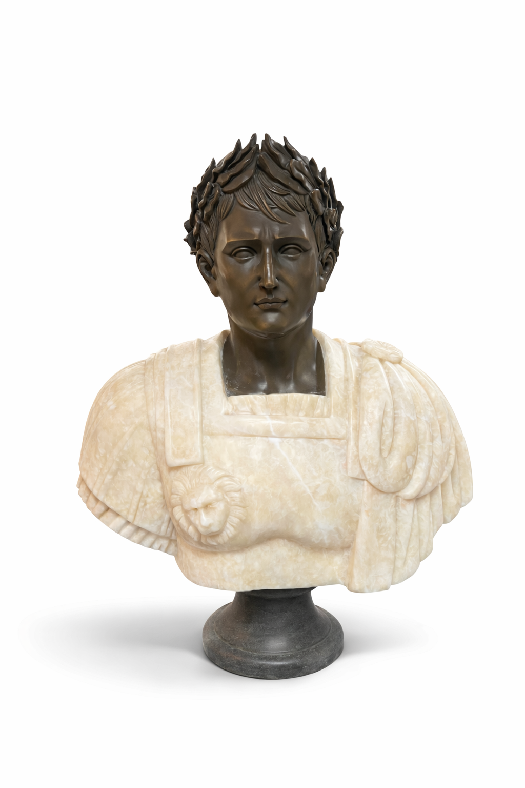 Large Roman Emperor Bust – Bronze & Marble Sculpture
