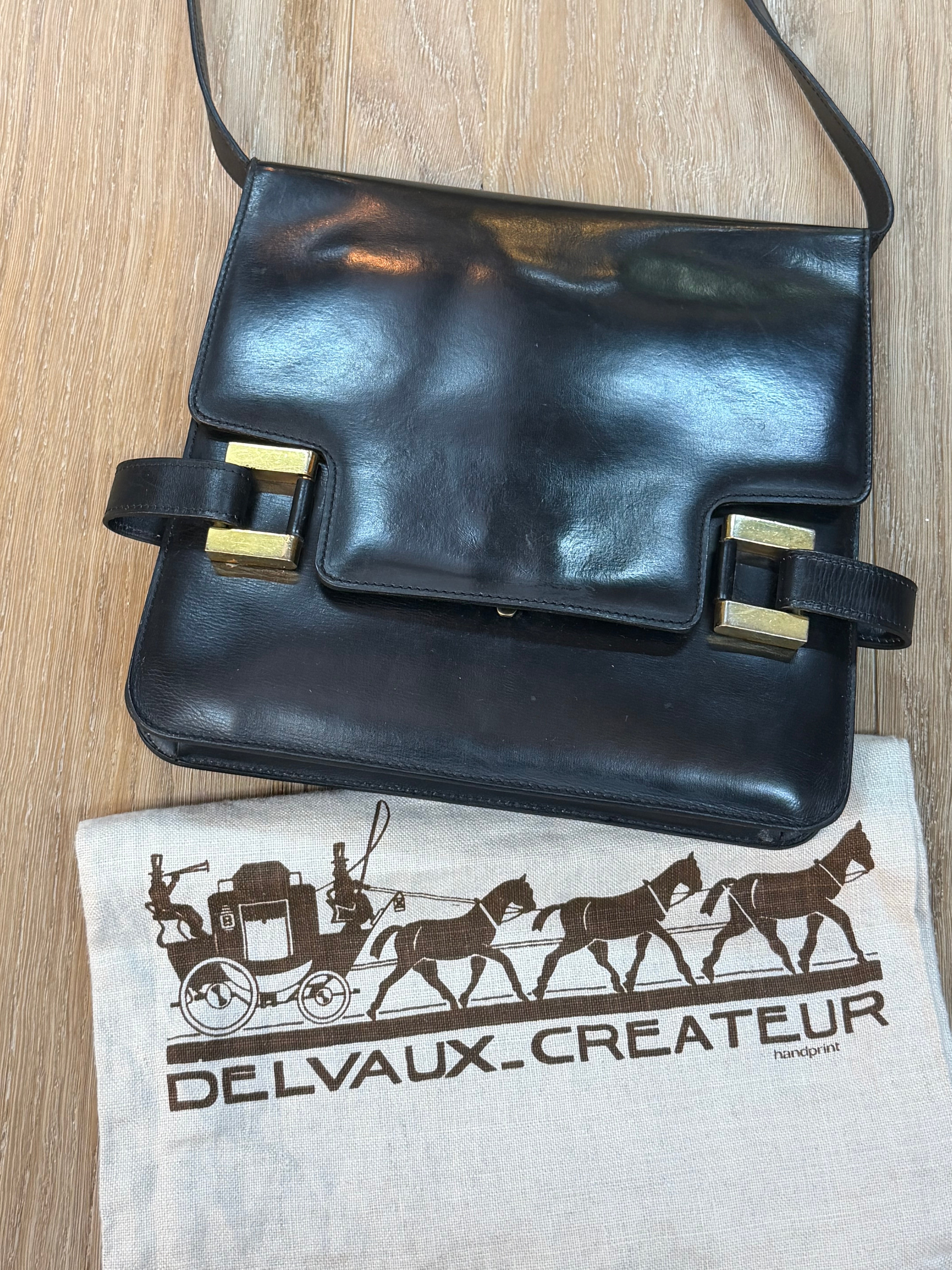 Delvaux “Xylophone” Bag – Black Leather – 24 x 22 cm (Dustbag + Mirror)