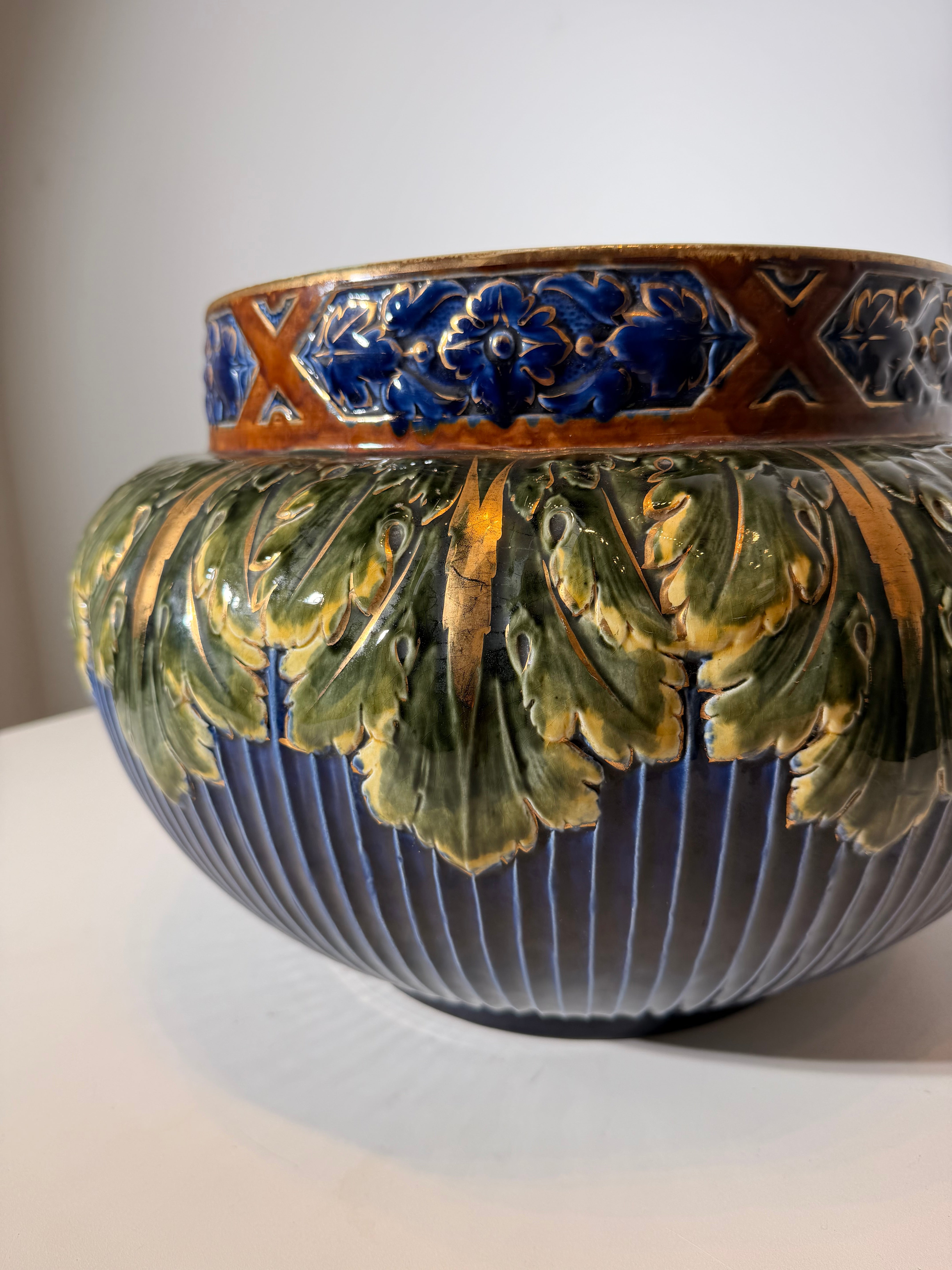 Large Art Nouveau Glazed Ceramic Jardinière