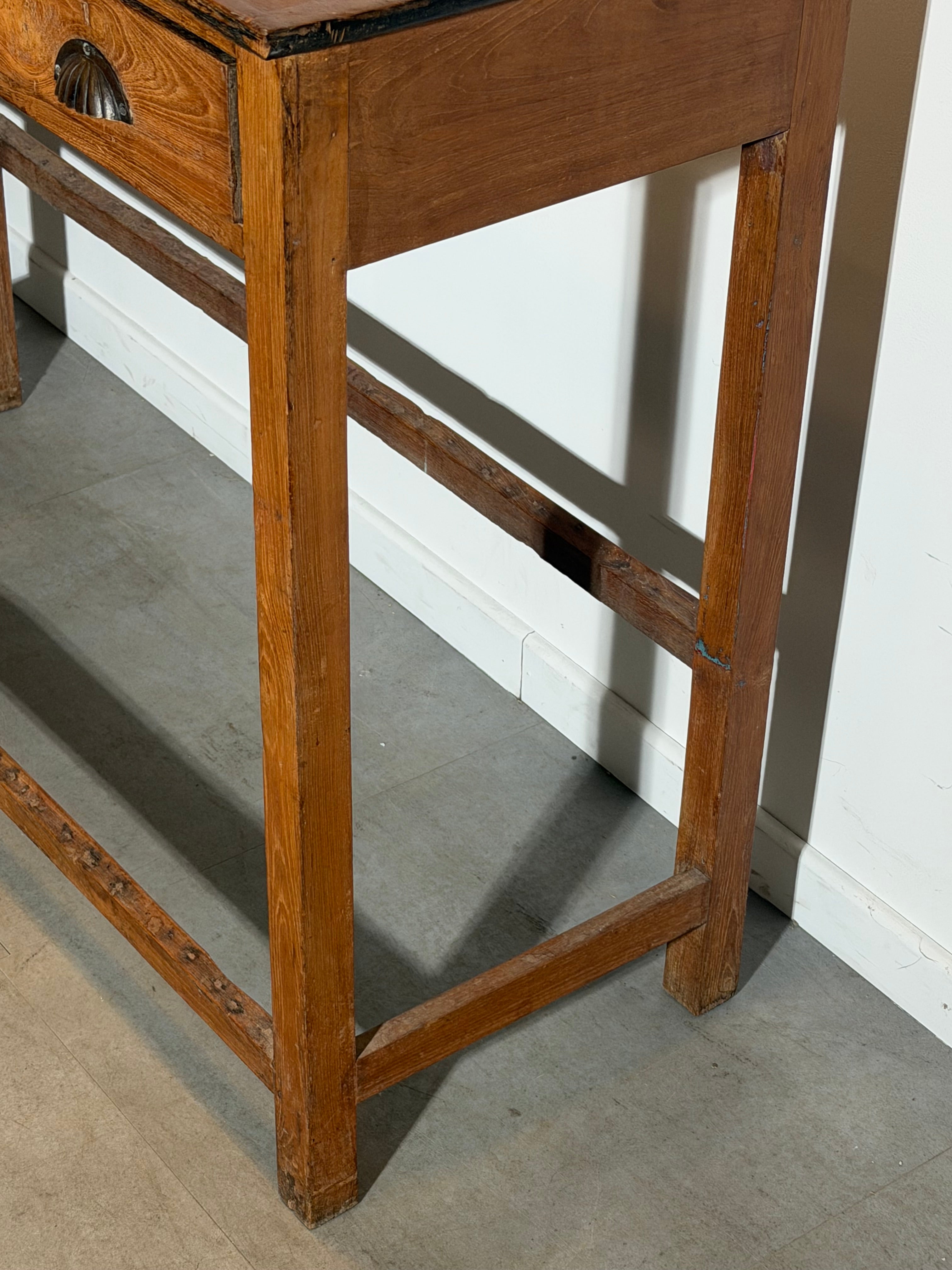 Antique Solid Oak Console Table with Four Drawers