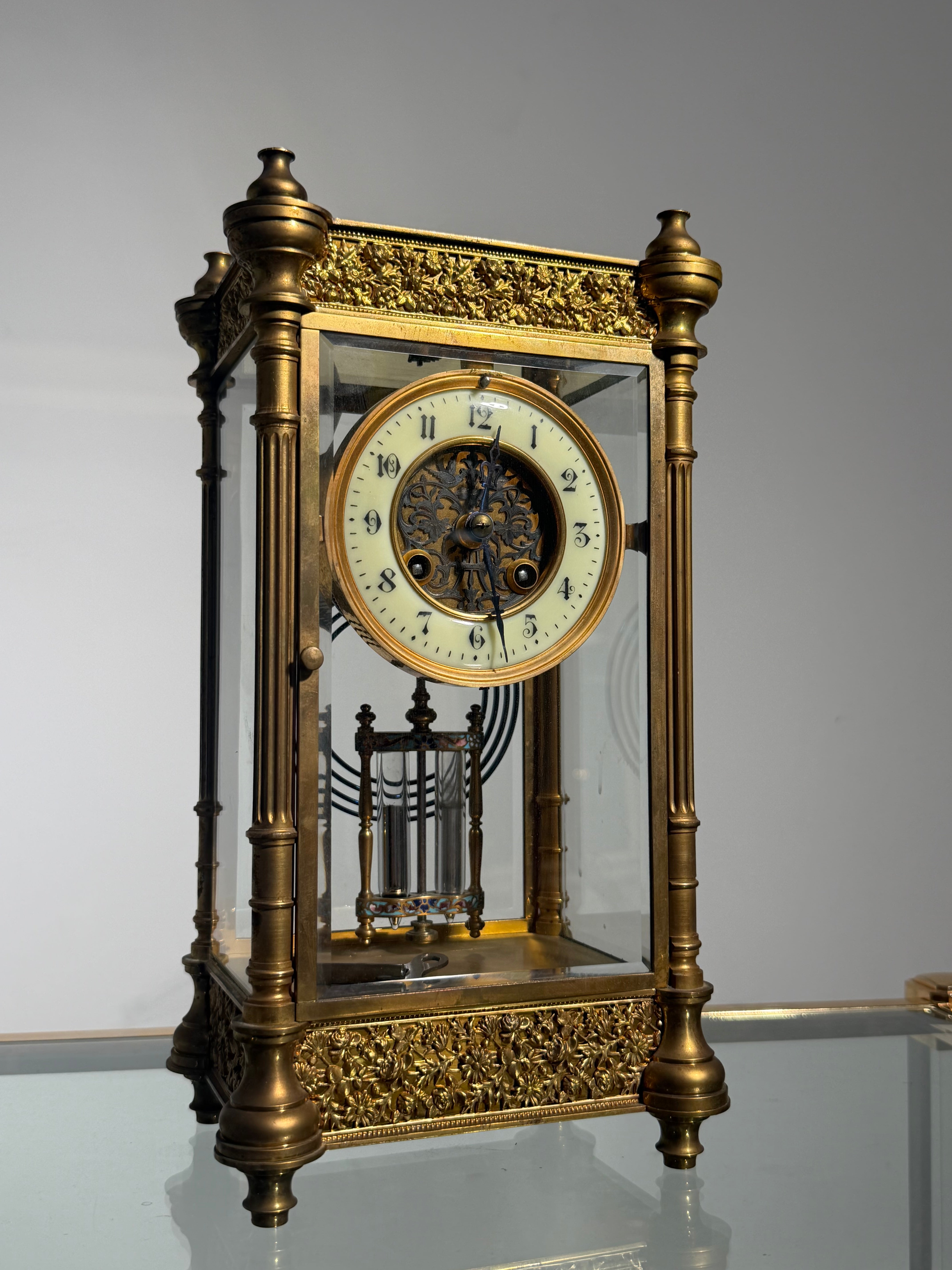 Antique French Crystal Regulator Mantel Clock