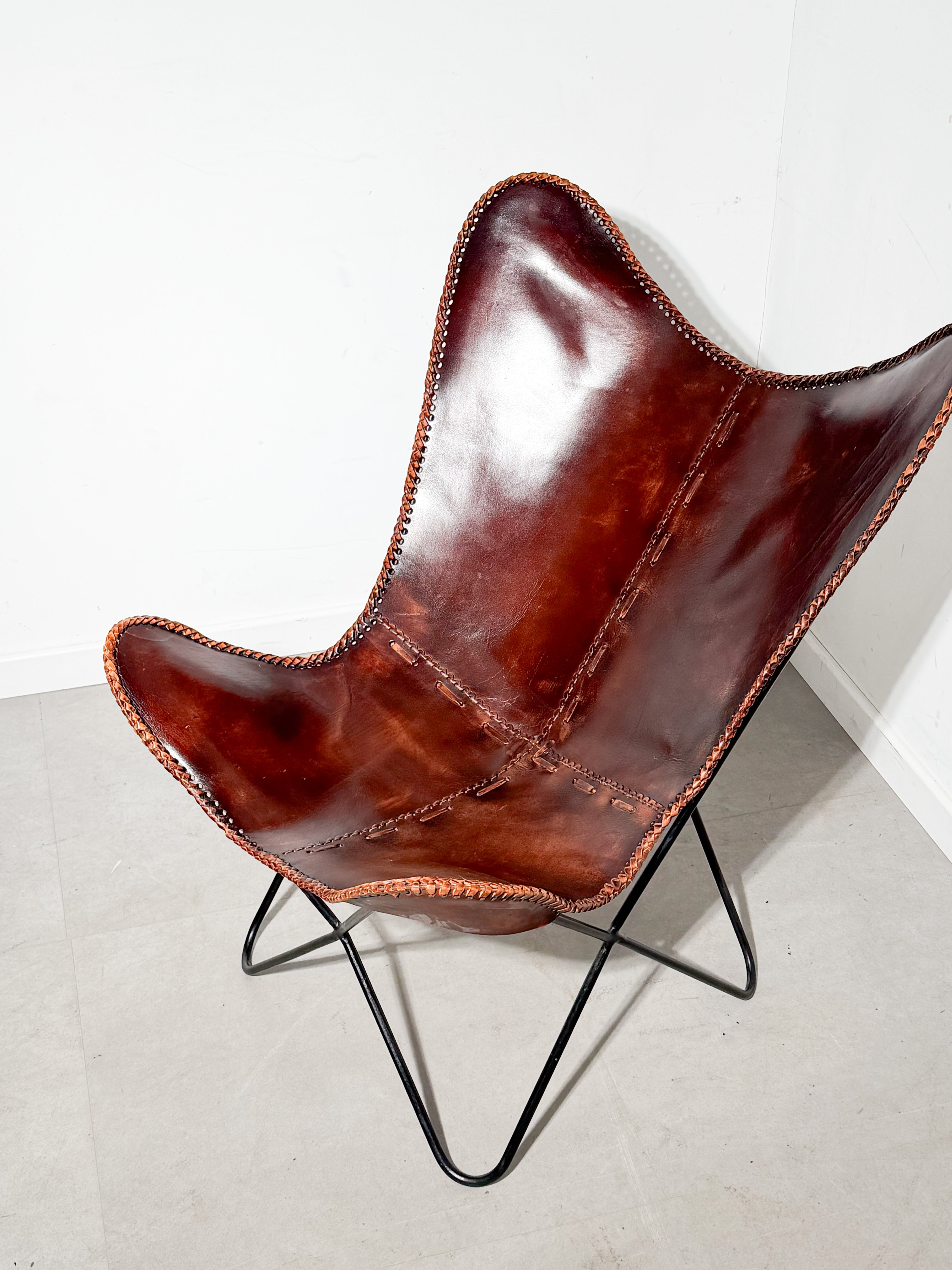 Vintage Butterfly Chair Cognac Leather – Mid Century Sling Chair