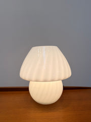 Vintage Murano Mushroom Table Lamp – White Swirl Glass