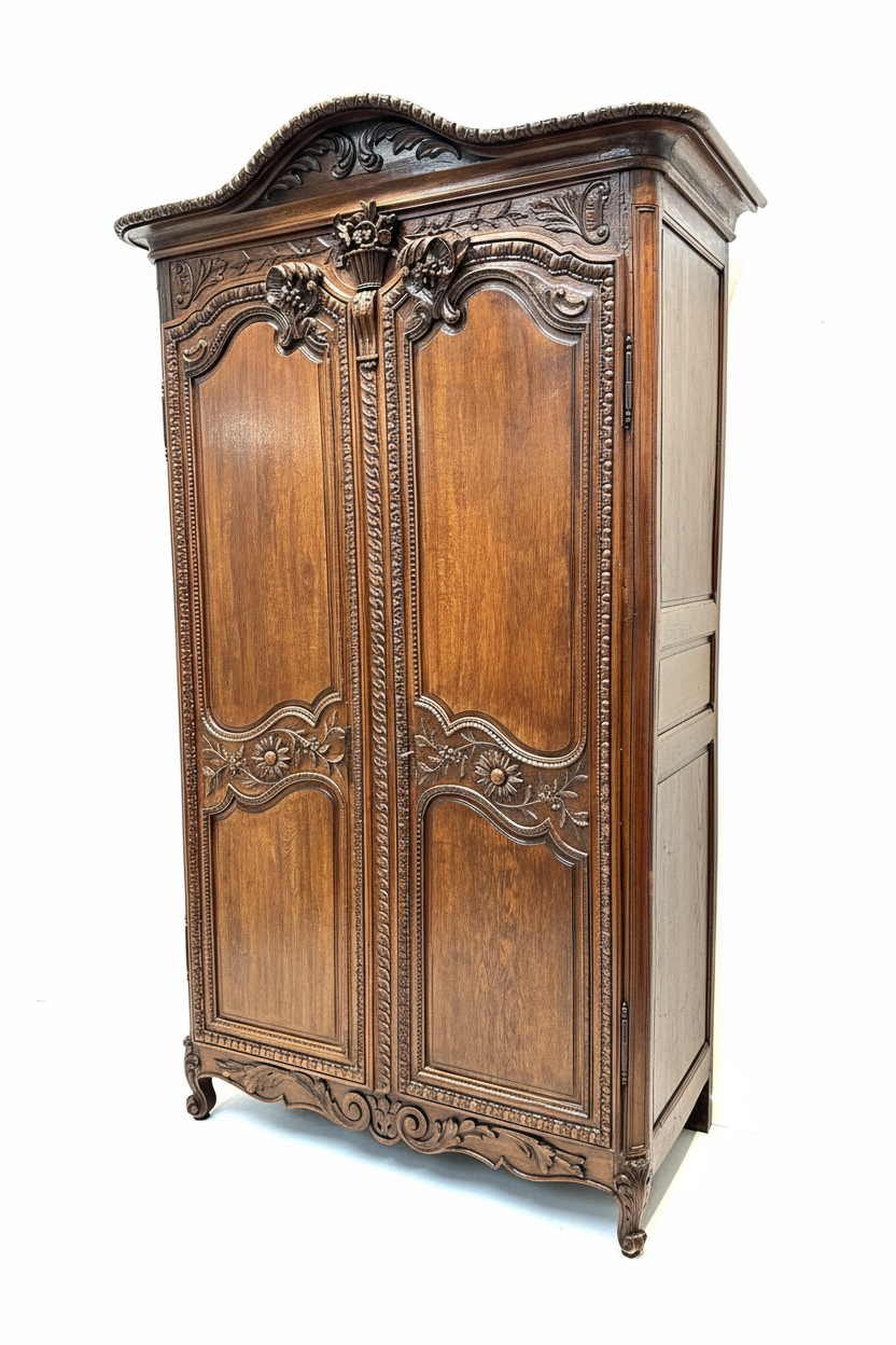 Antique French Louis XV Style Armoire in Carved Oak
