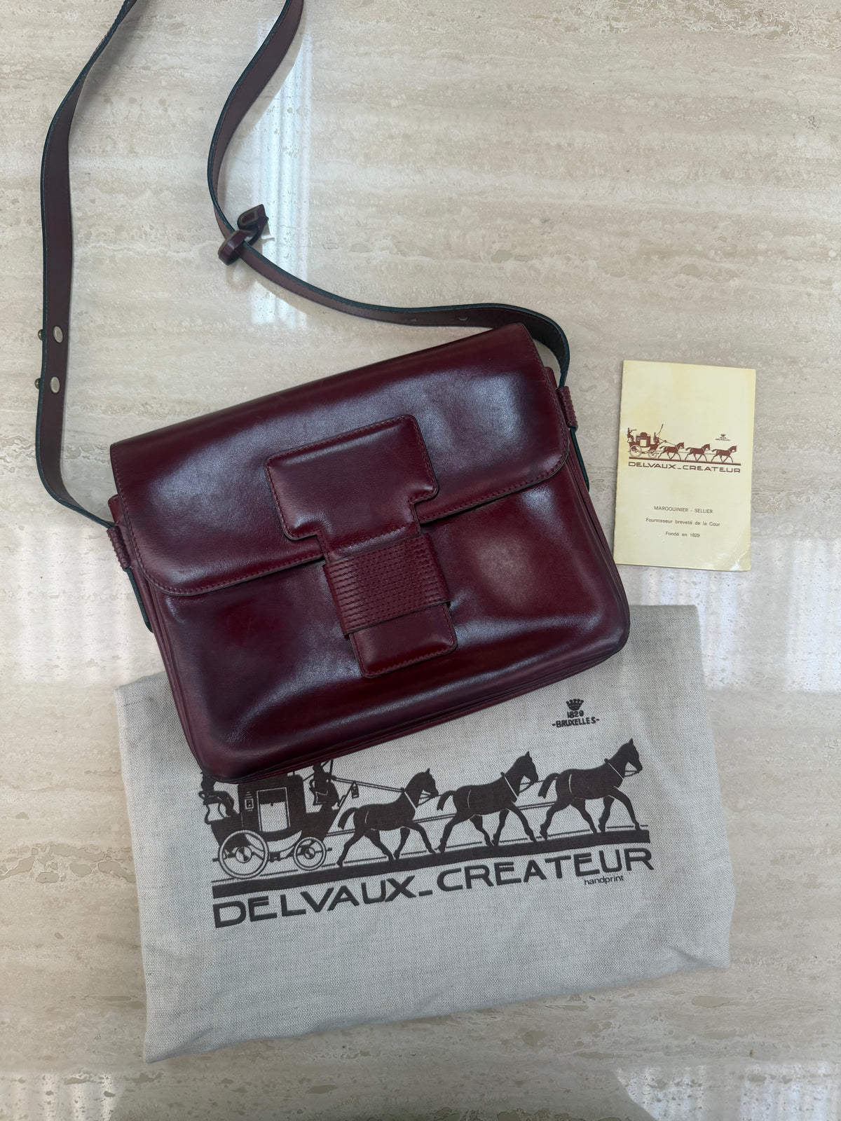 Vintage Delvaux Burgundy Leather Shoulder Bag – With Dust Bag & Certificate