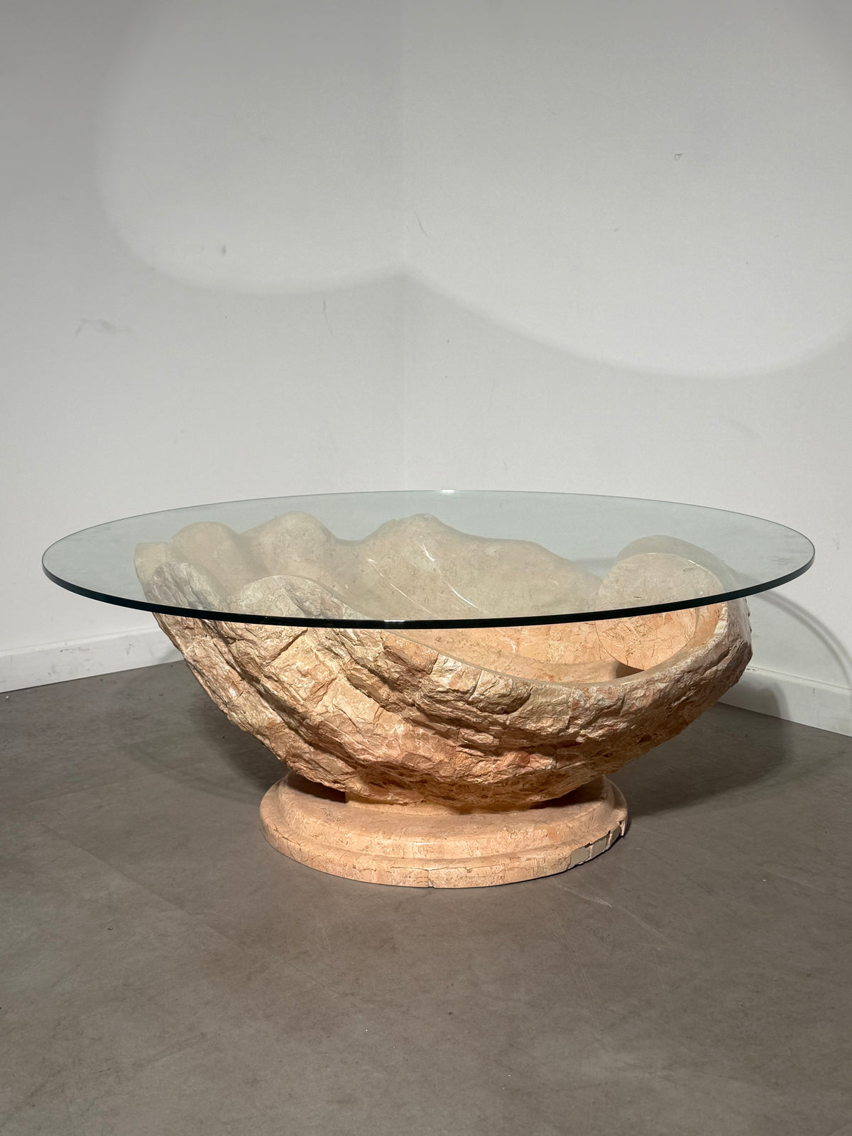 Sculptural Mactan Stone Coffee Table with Glass Top