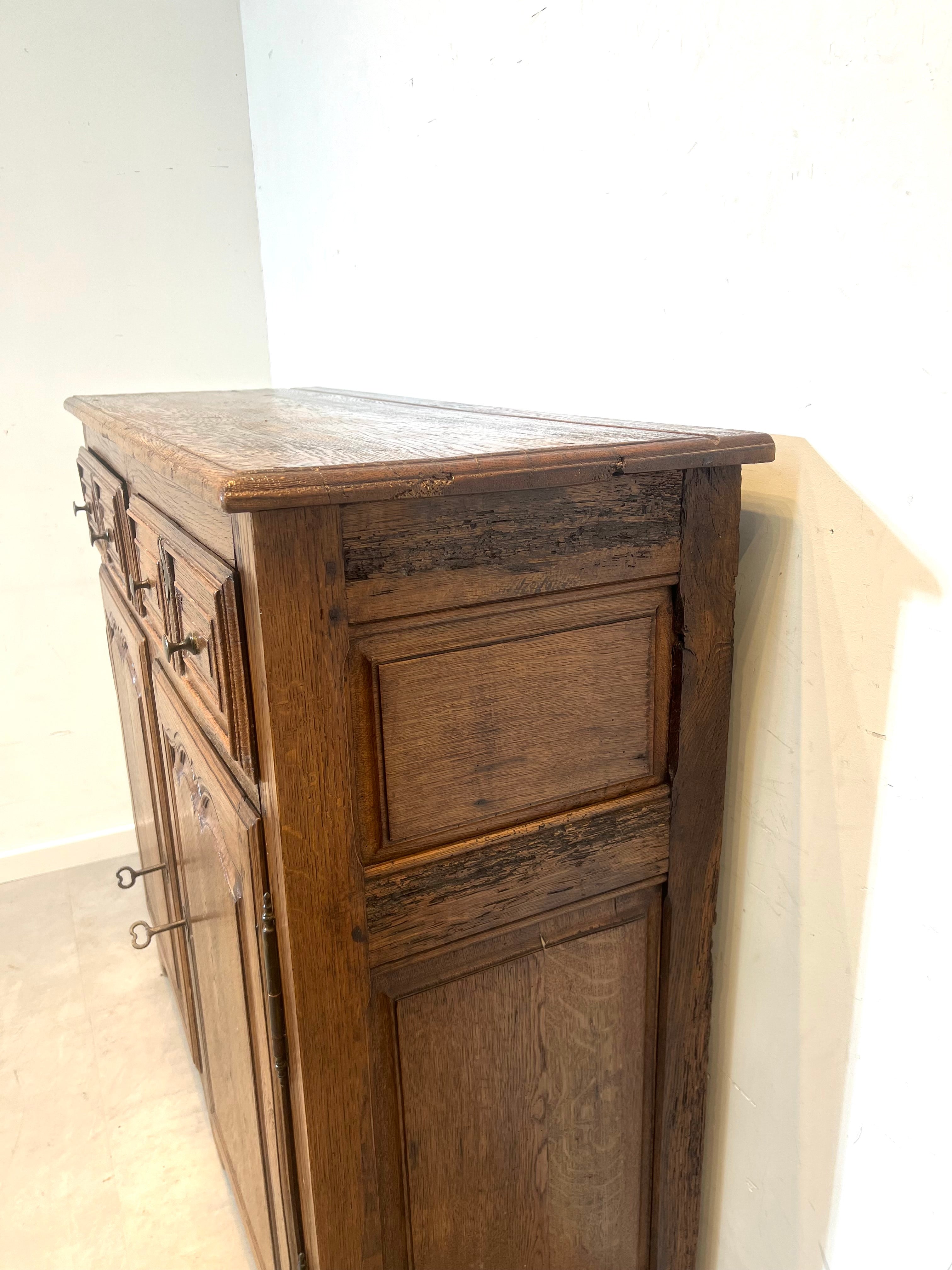 Antique Solid Oak Cabinet Rustic French Style