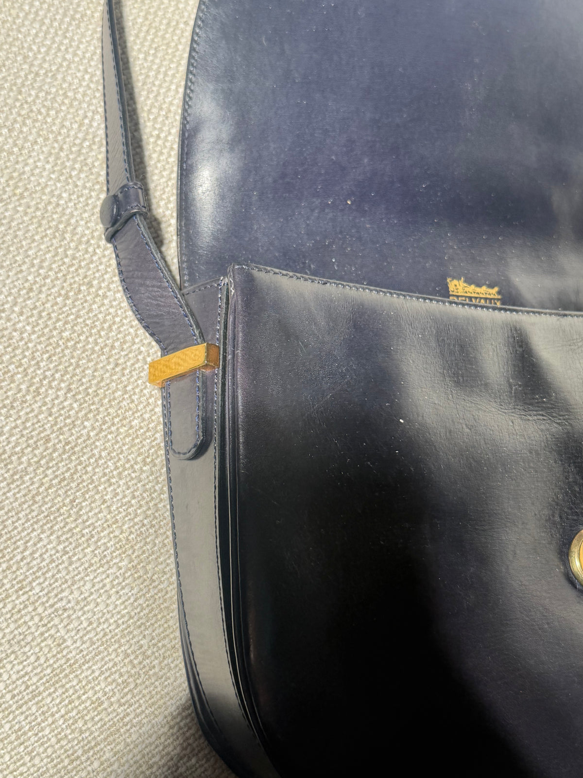 Vintage Delvaux Crossbody Bag – Navy Blue Leather