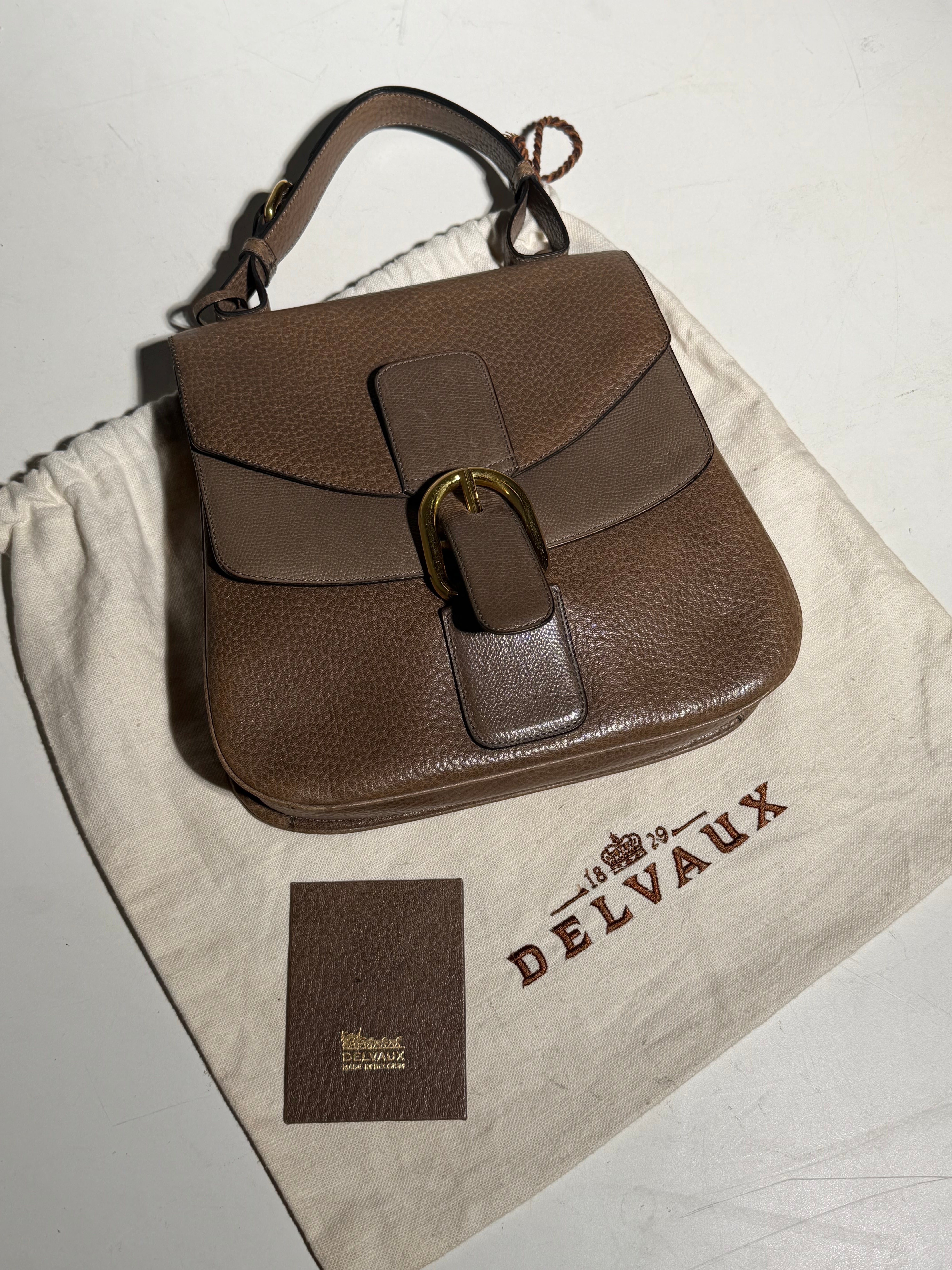 Vintage Delvaux Two-Tone Leather Handbag with Gold Hardware