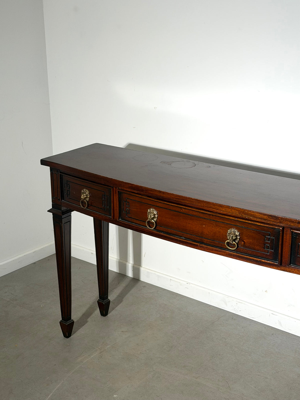 Neoclassical Console Table with Lion Head Handles