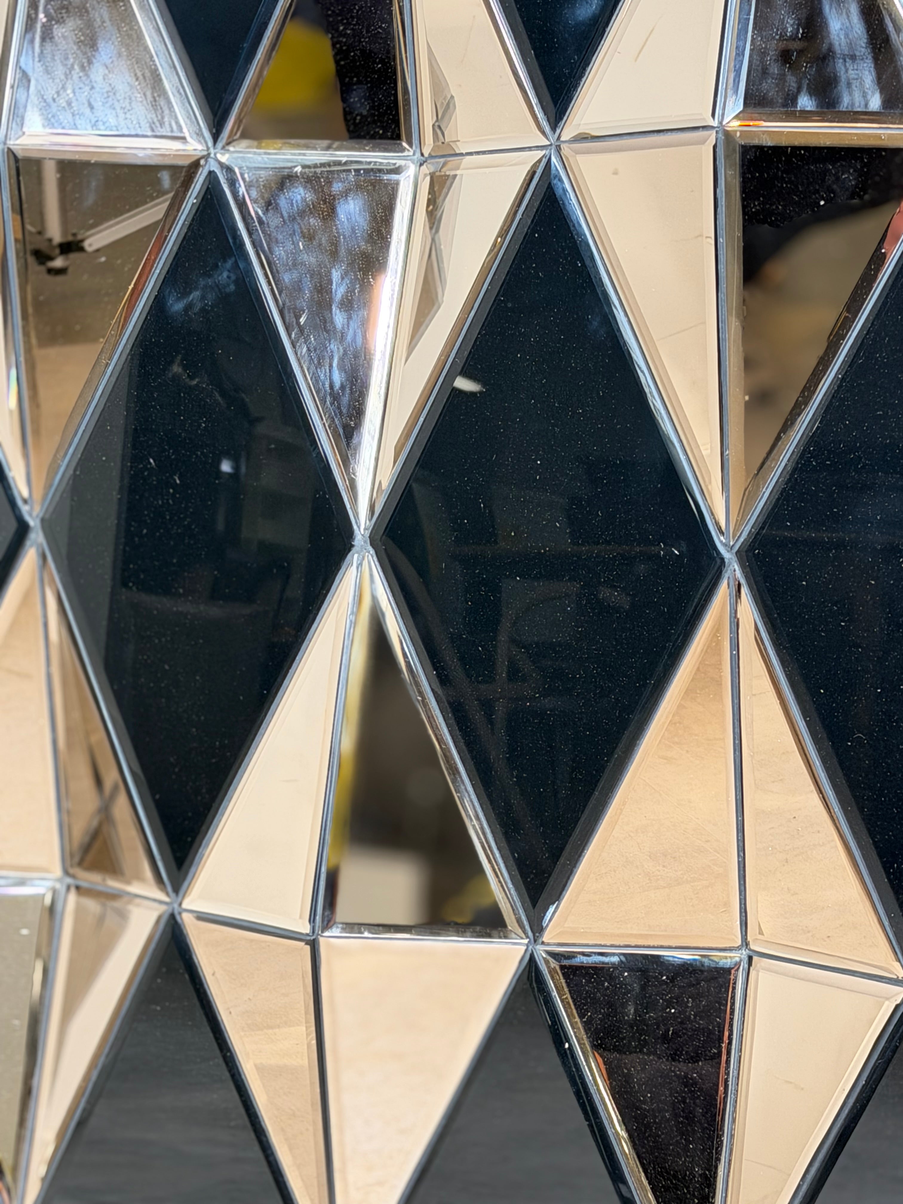 Large Geometric Faceted Mirror Panel – Sculptural Prism Mirror – 120 × 120 cm