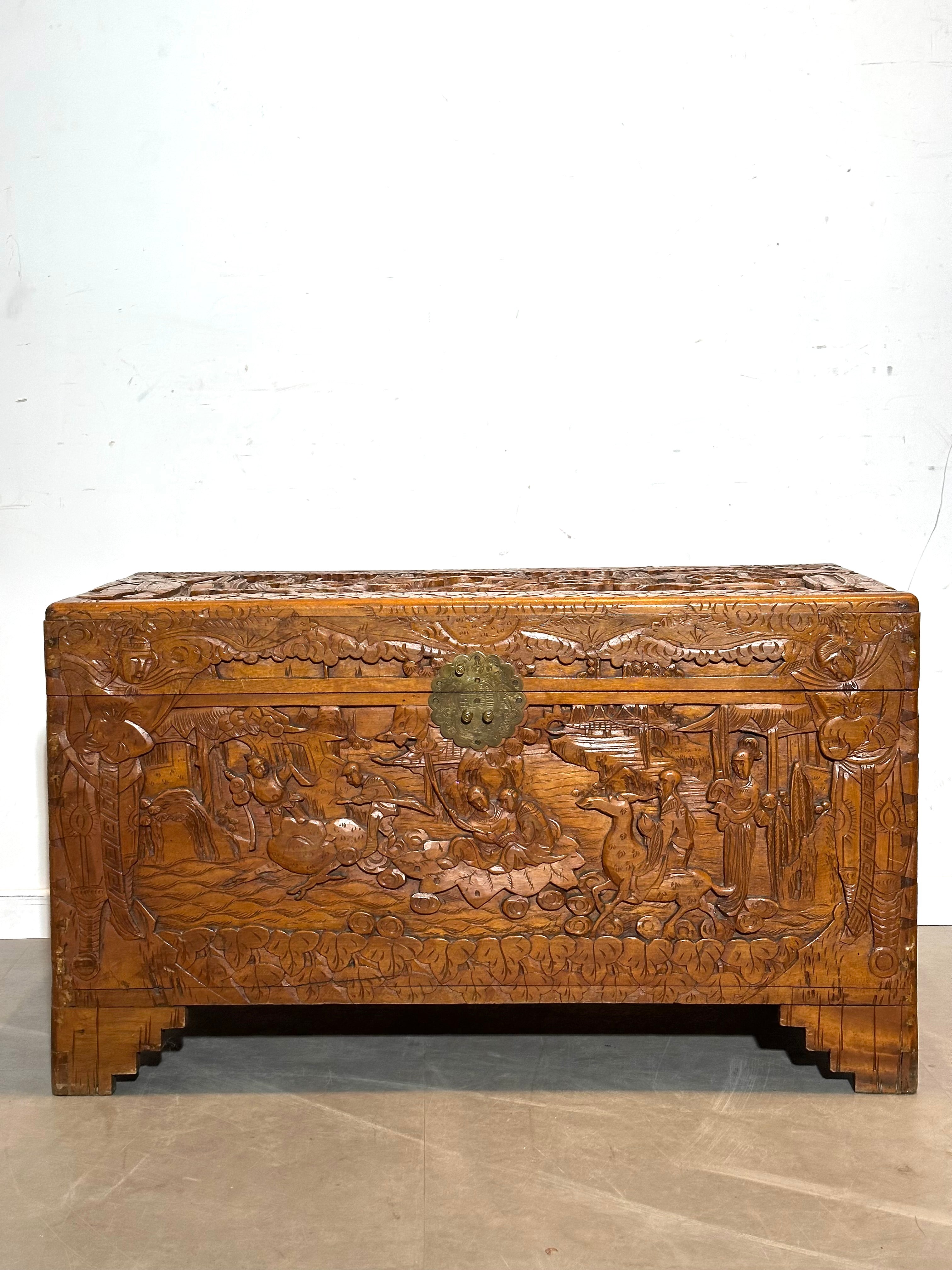 Hand Carved Wooden Storage Chest Asian Style