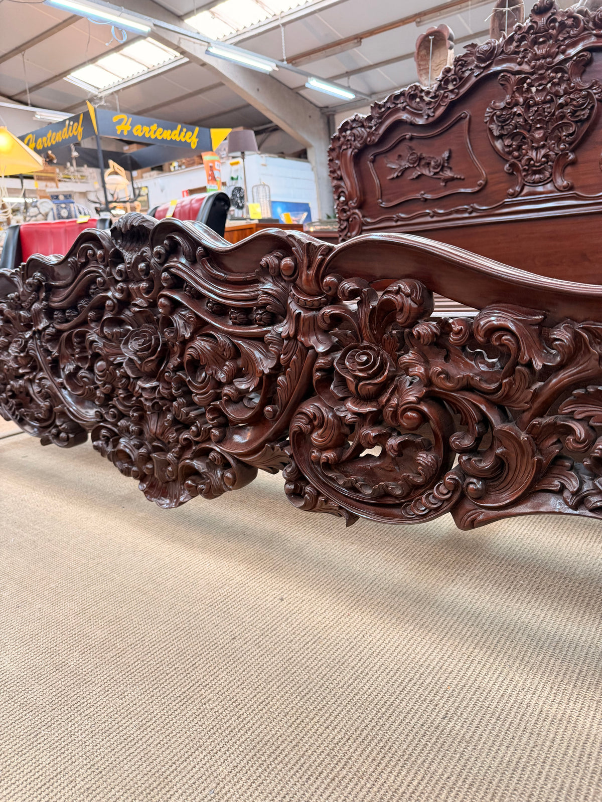 Ornately Carved Baroque Revival King Size Bed with Matching Nightstands
