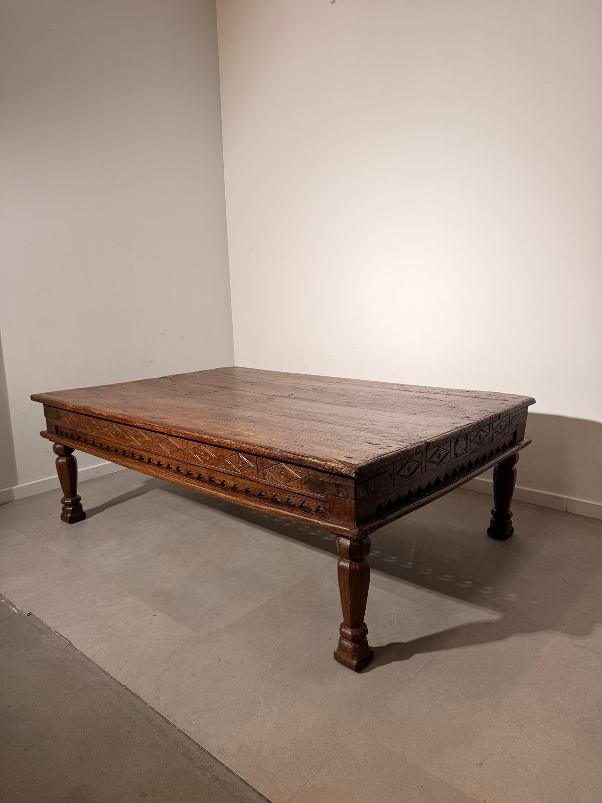 Large Antique Hand-Carved Wooden Coffee Table