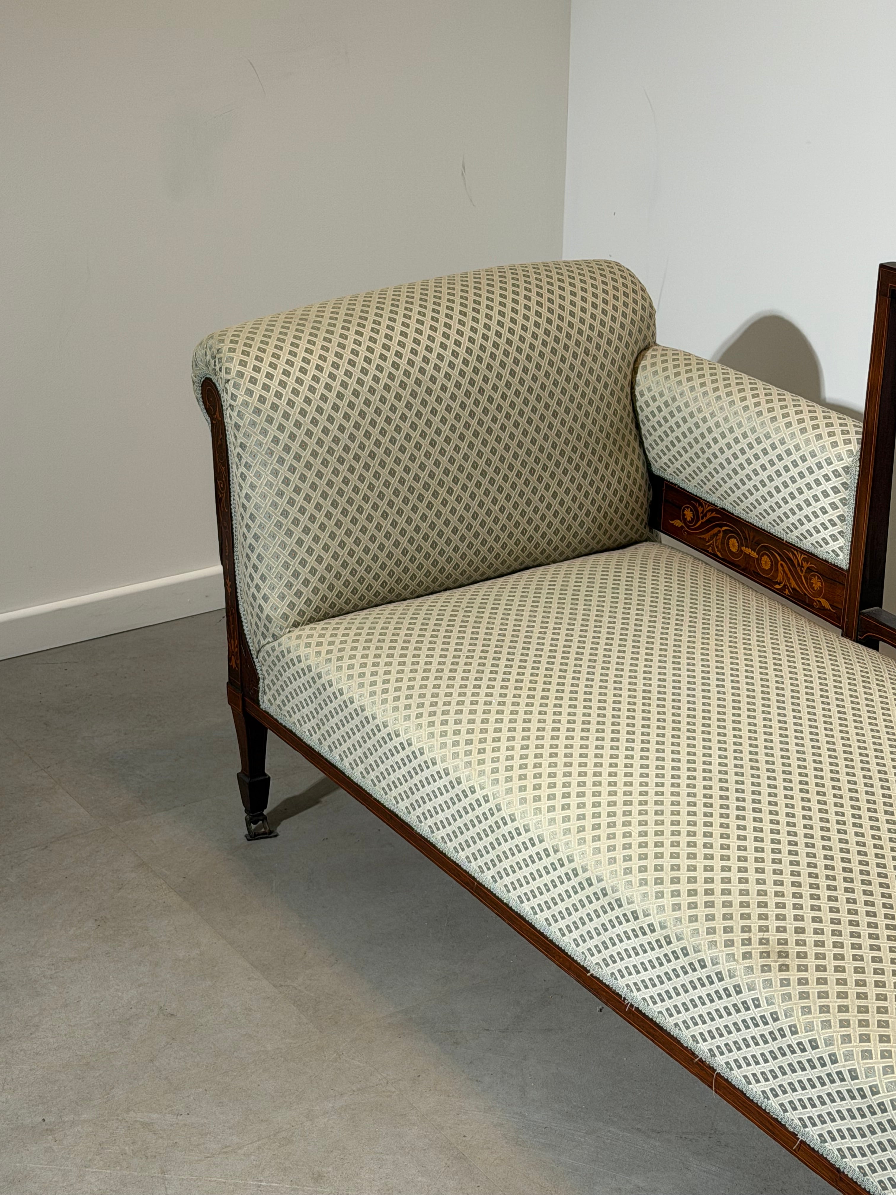 Edwardian Inlaid Mahogany Settee / Window Seat