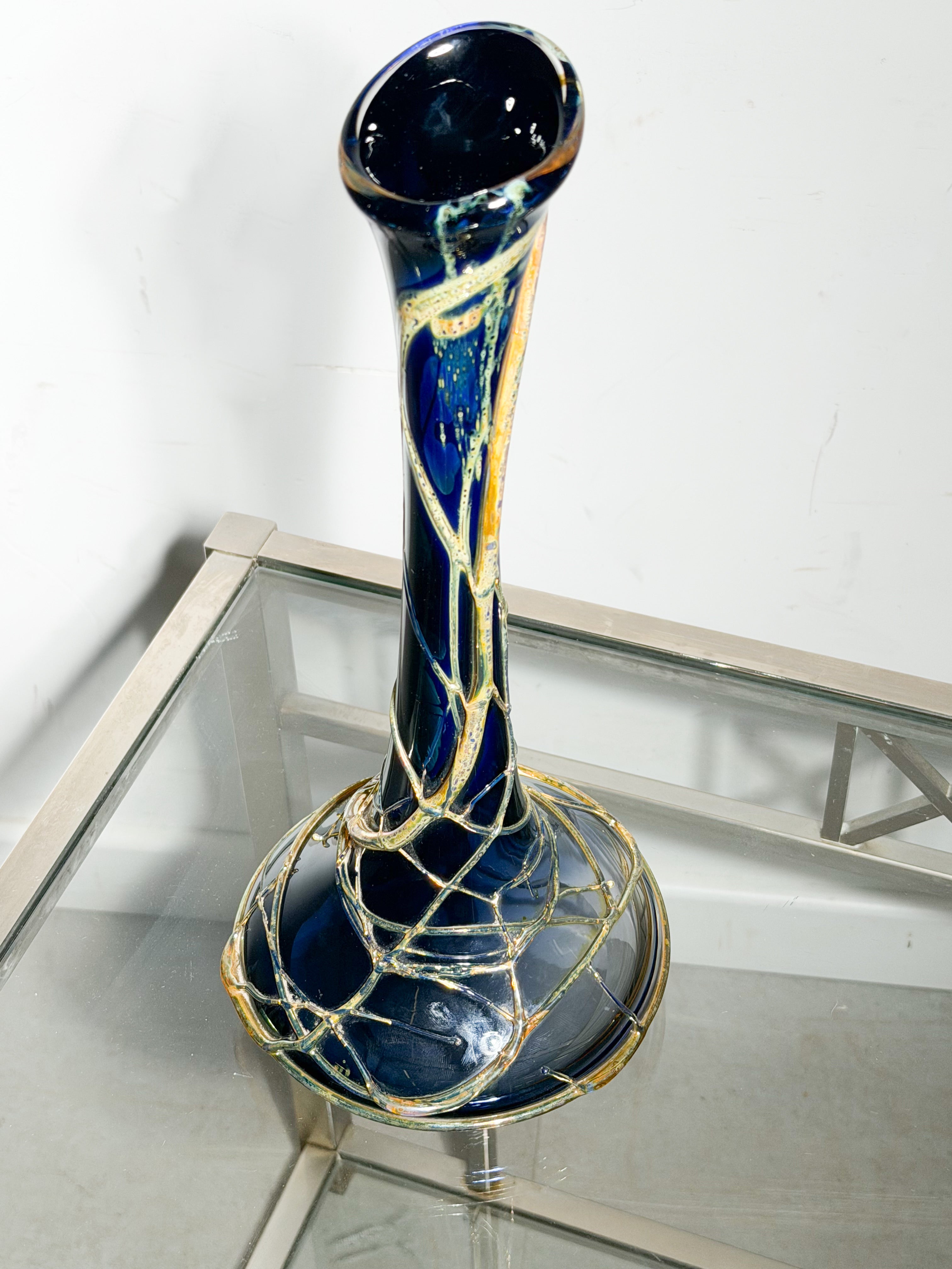 Val Saint Lambert Studio Crystal Vase – Signed Alfred Collard – 35 cm – Cobalt Blue & Gold Overlay