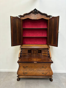 19th Century Antique Dutch Marquetry Inlaid Burr Walnut Cupboard