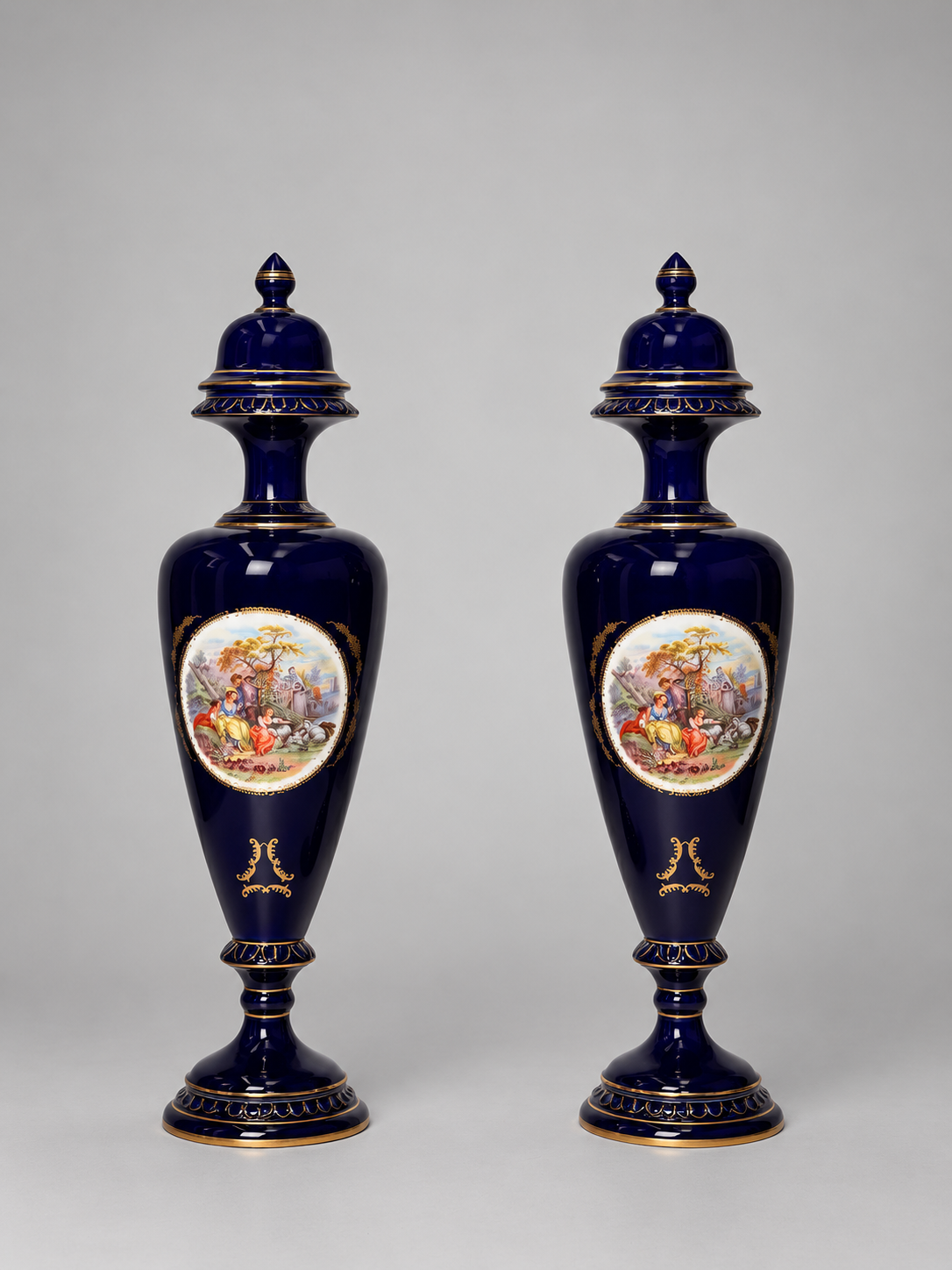 Pair of Large Kobalt Porcelain Lidded Vases