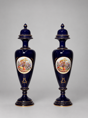 Pair of Large Kobalt Porcelain Lidded Vases