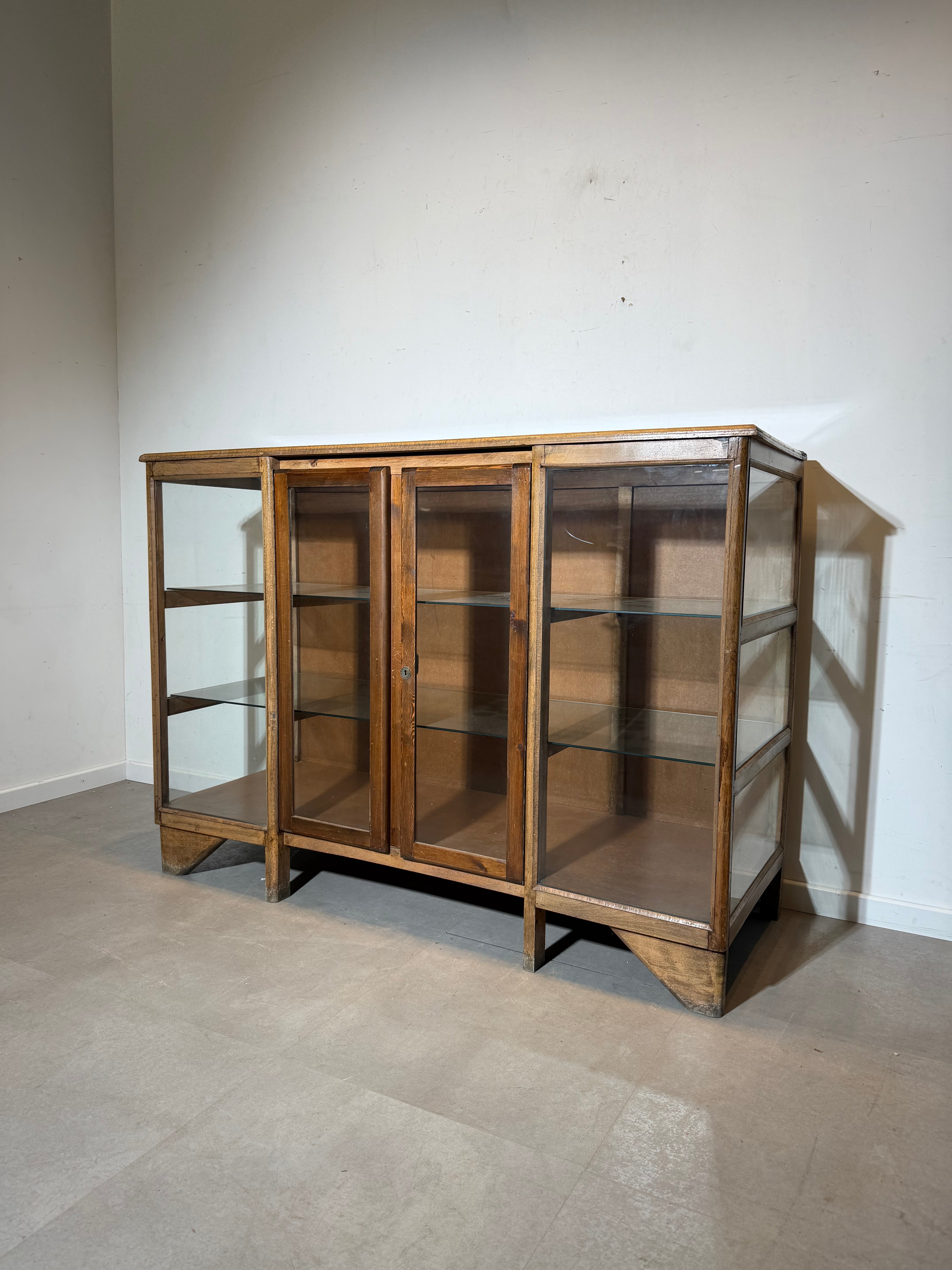 1930’s Wooden Shop Display Cabinet with Glass Panels