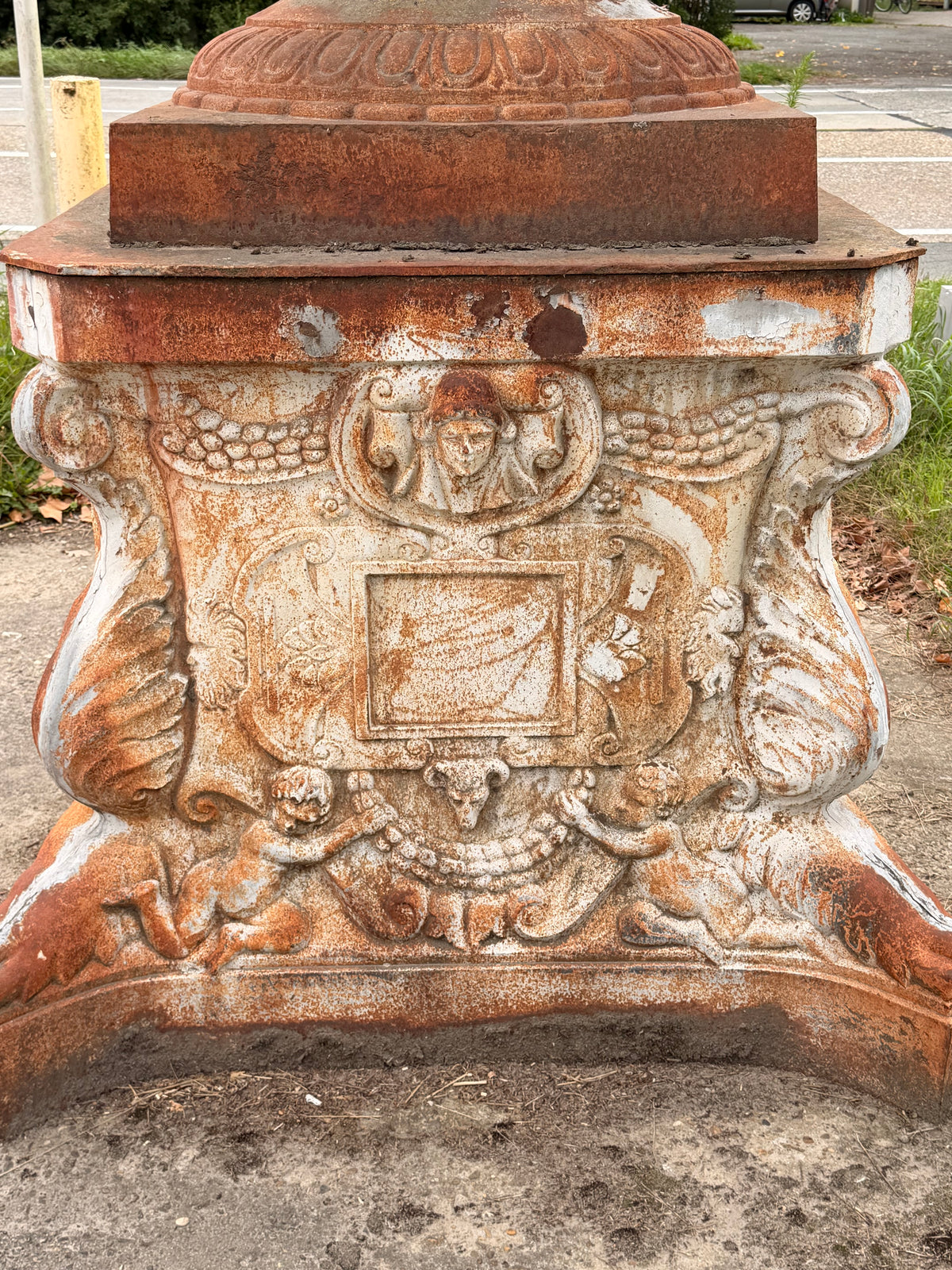 Monumental Cast Iron Garden Urn with Cherubs & Lions. Sold Separately!