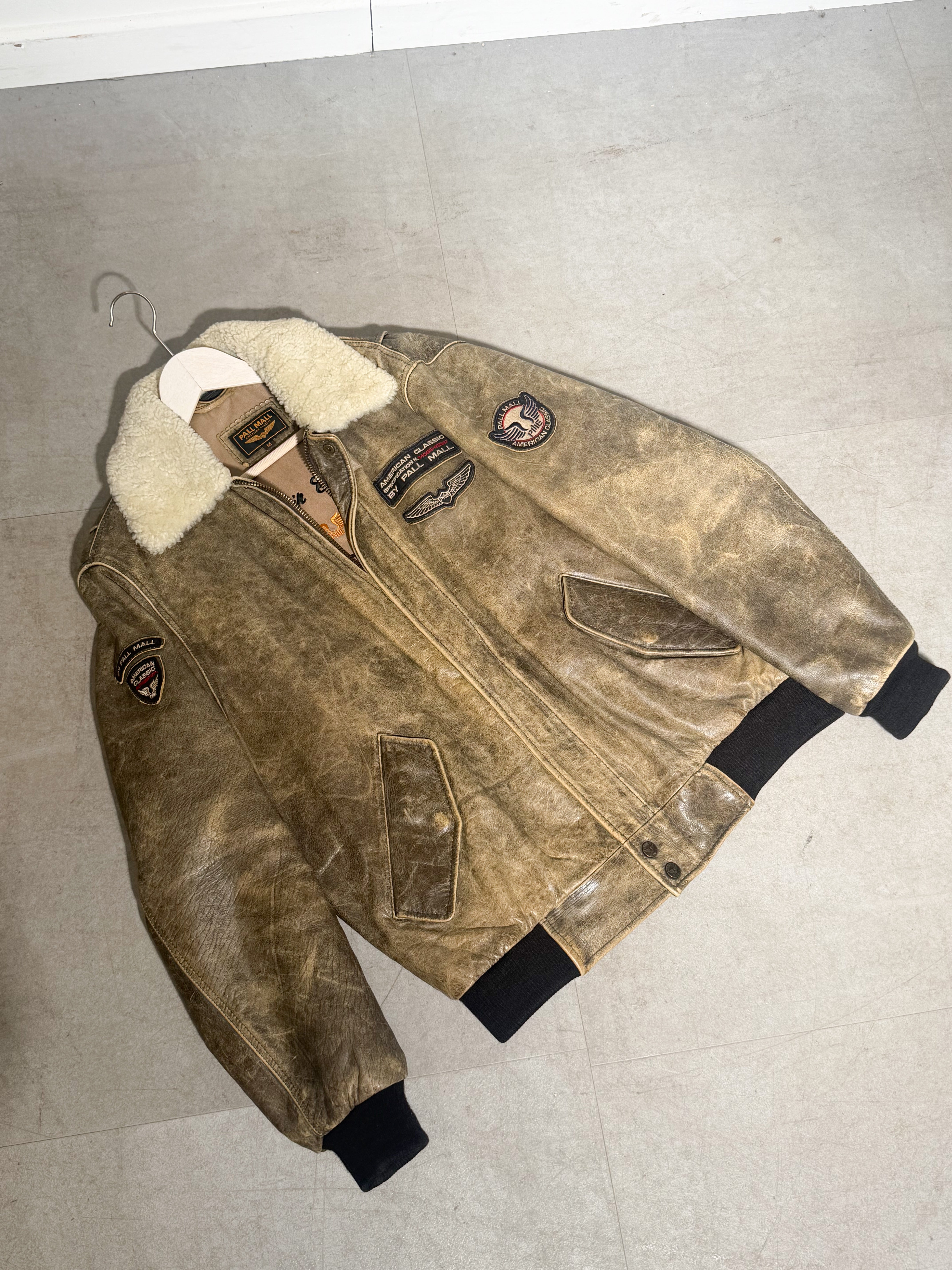 Vintage 1990s Pall Mall Leather Aviator Bomber Jacket - Size M