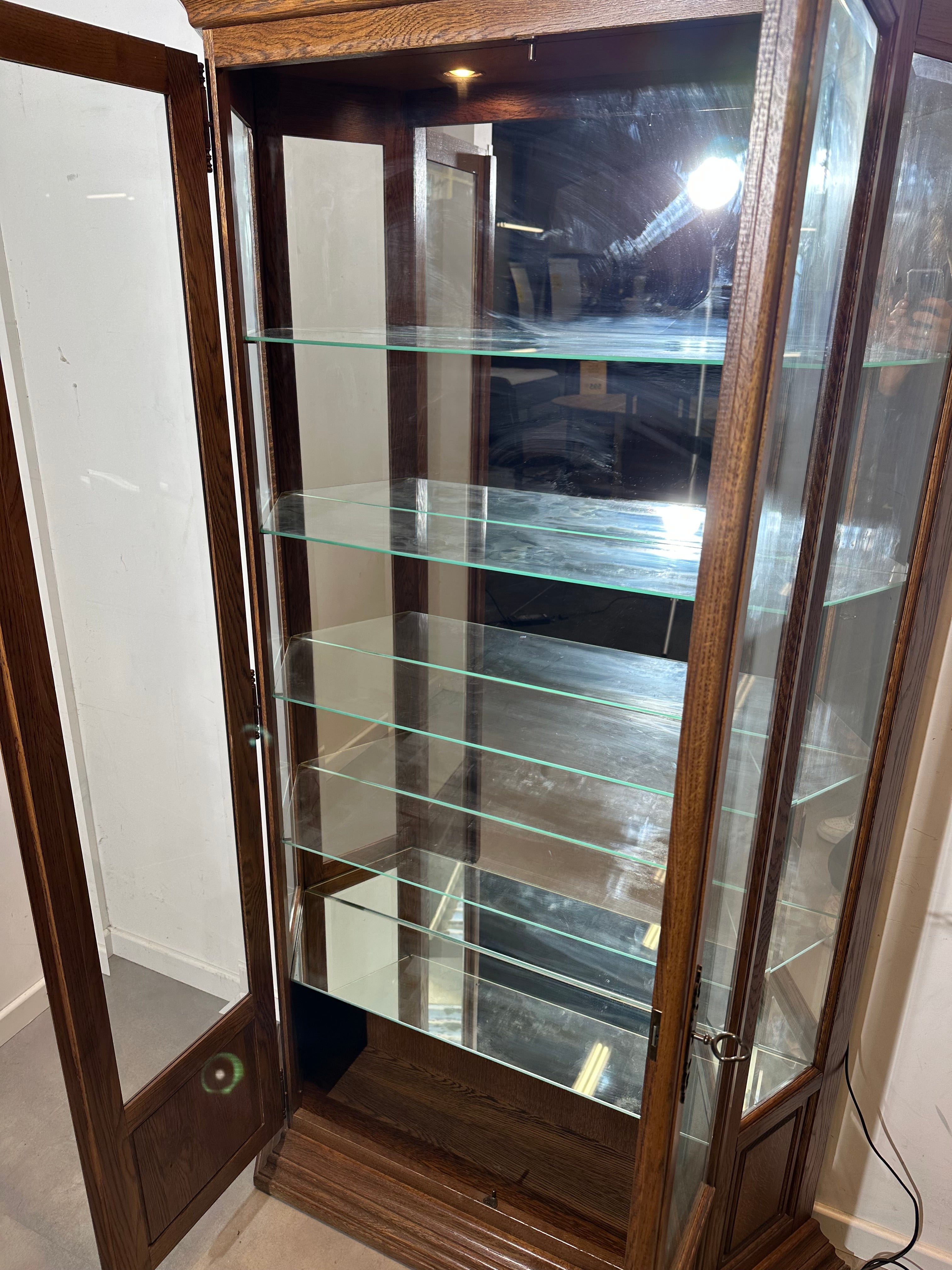 Vintage Oak Display Cabinet with Glass Shelves
