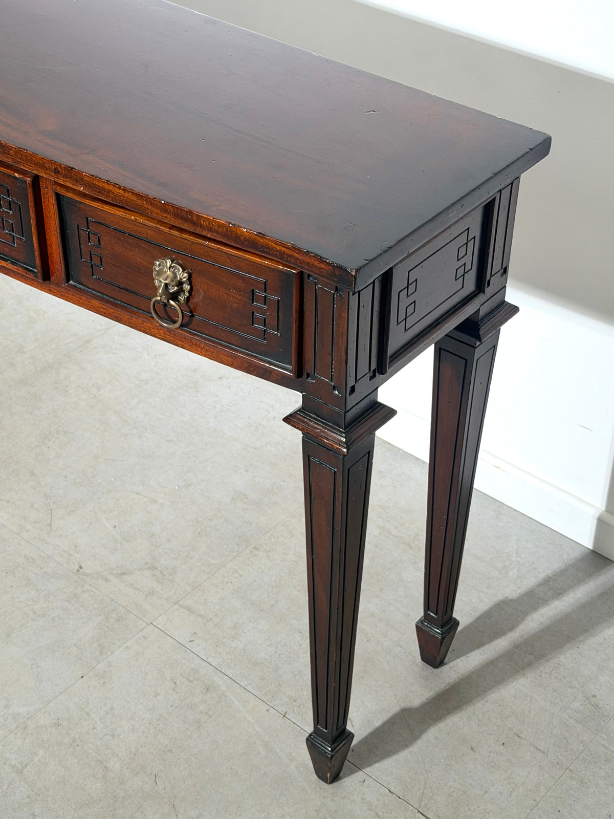 Neoclassical Console Table with Lion Head Handles