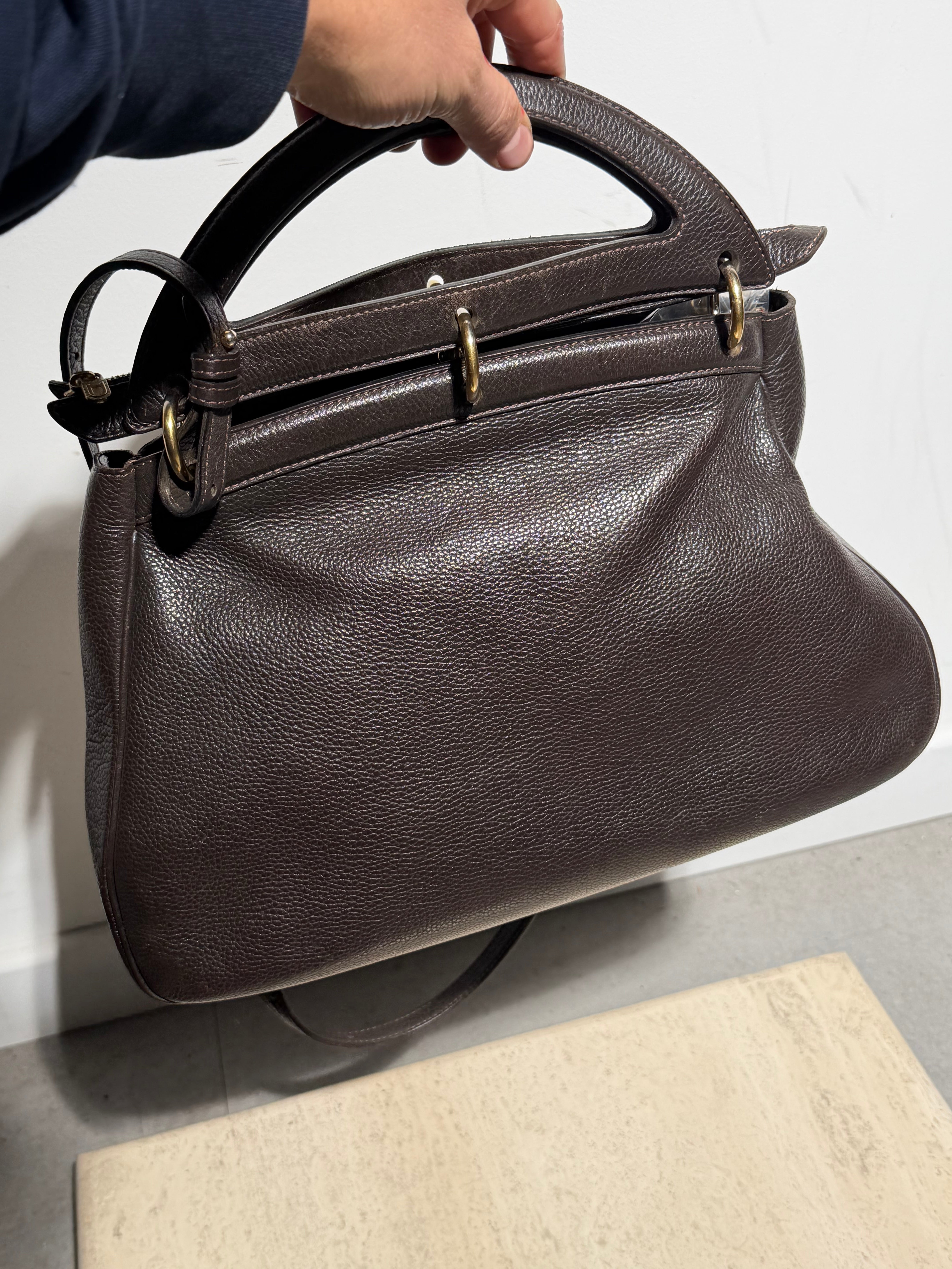 Delvaux “Mango” schoudertas – donkerbruin leer