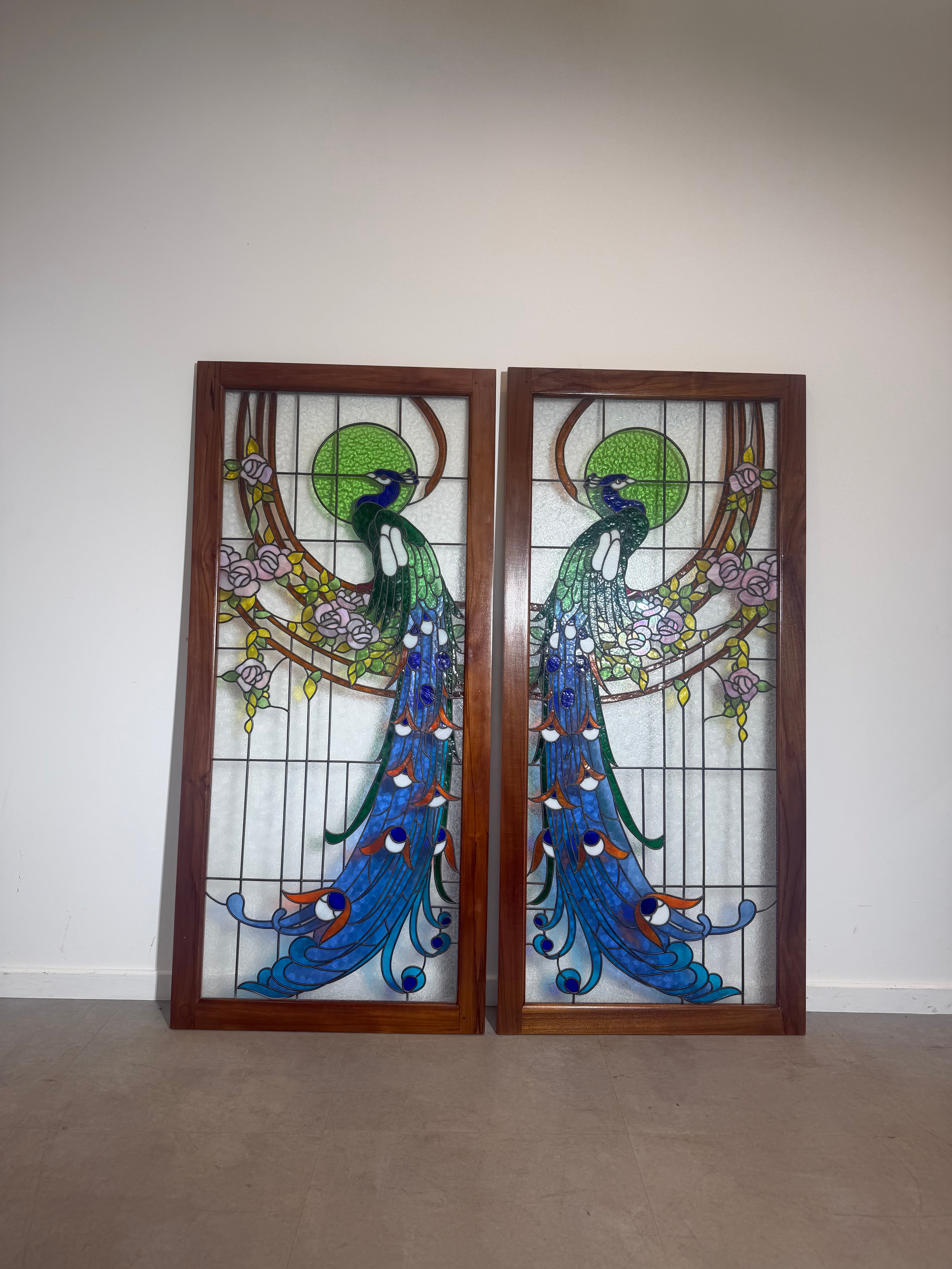 Vintage Stained Glass Peacock Window Panel – Price per Piece