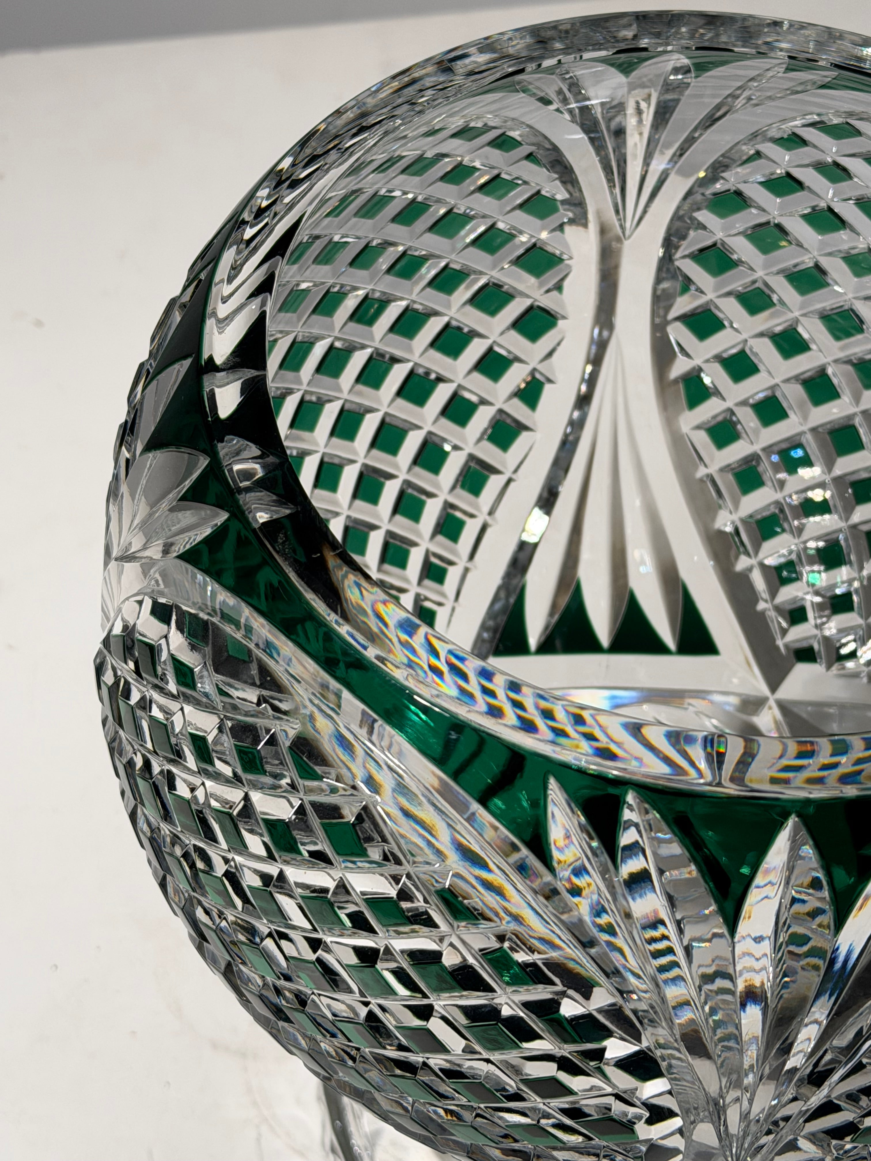 Val Saint Lambert Zorba Crystal Vase – Green Overlay Cut Crystal – H 40 cm