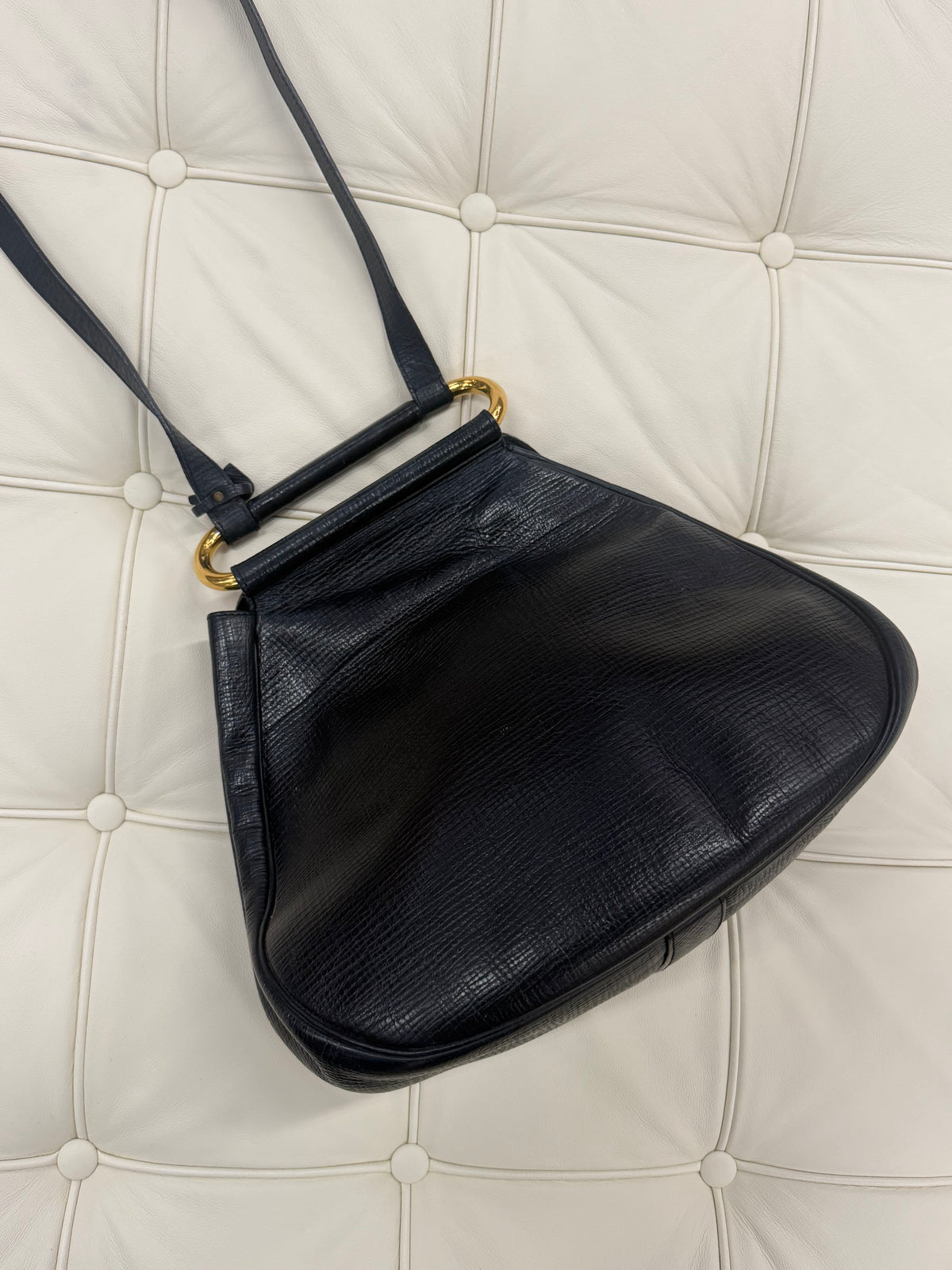 Delvaux Cerceau Navy Blue Leather Crossbody Bag – 31 × 25 cm