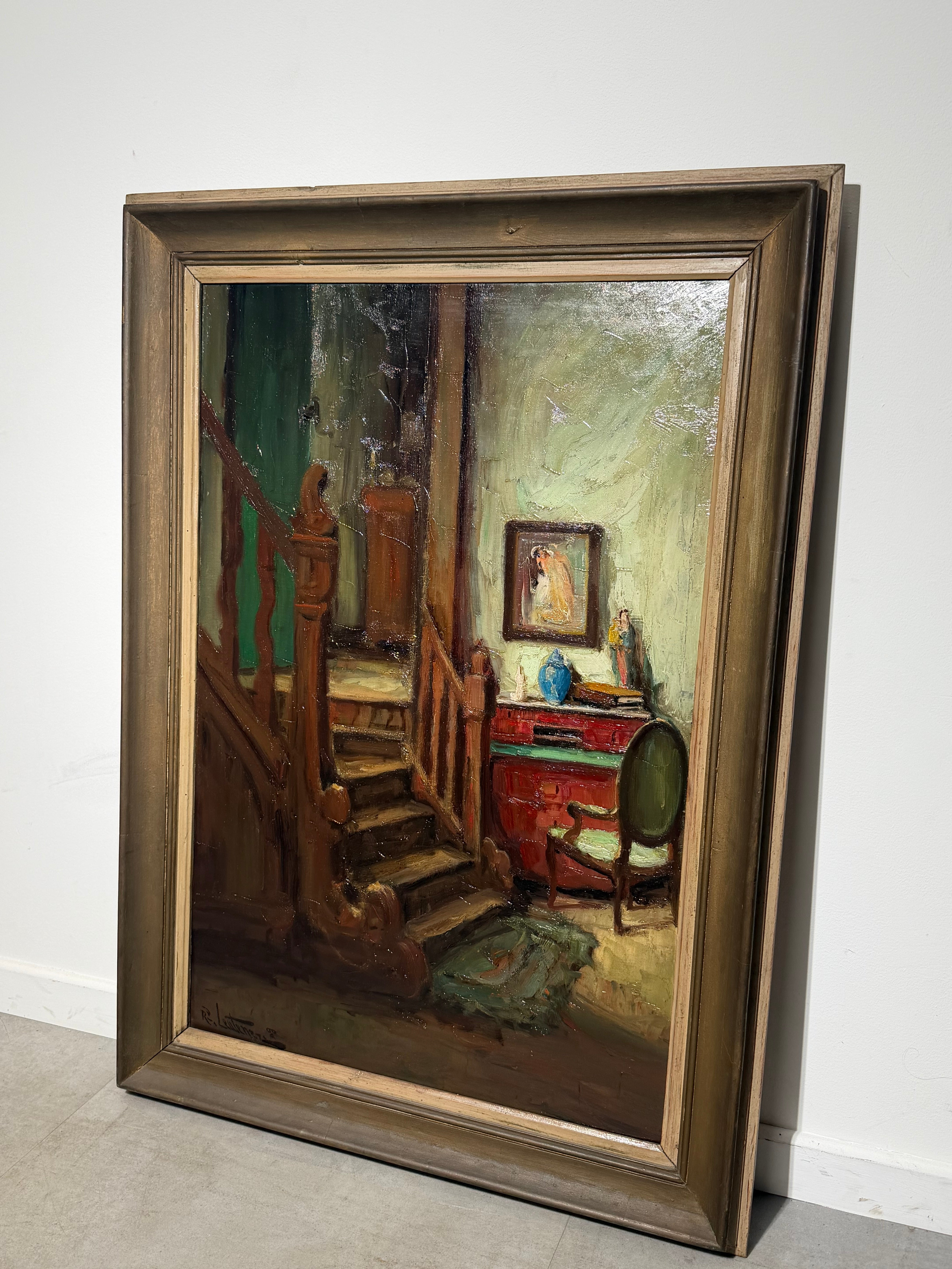 Richard Leutenez - Oil on Canvas - Interior with Staircase