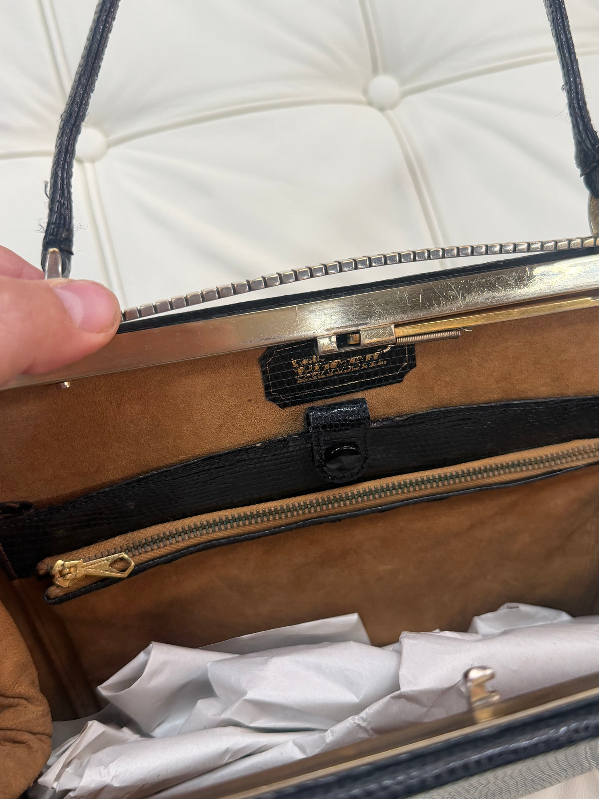 Delvaux Black Lizard Leather Handbag – 28 × 21 cm