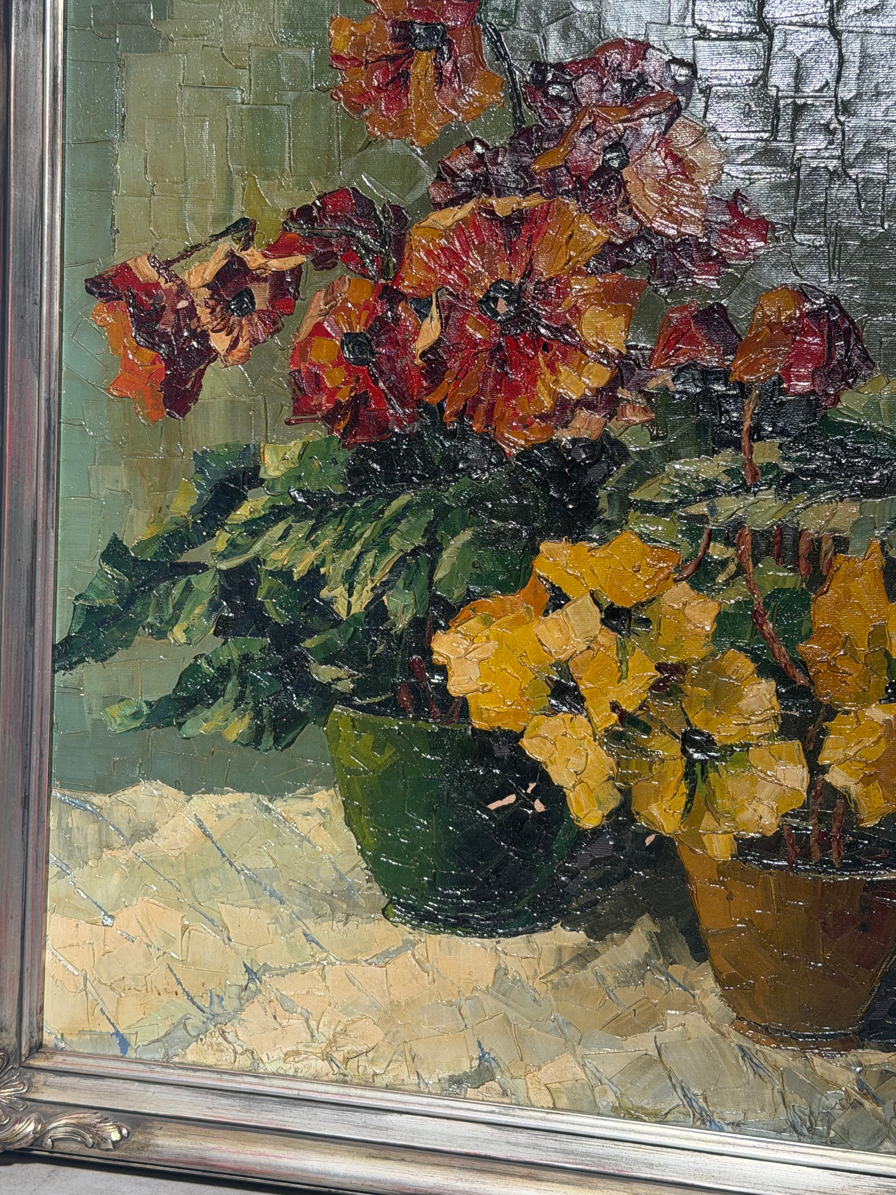 Antique Oil on Canvas - Flowers - Signed