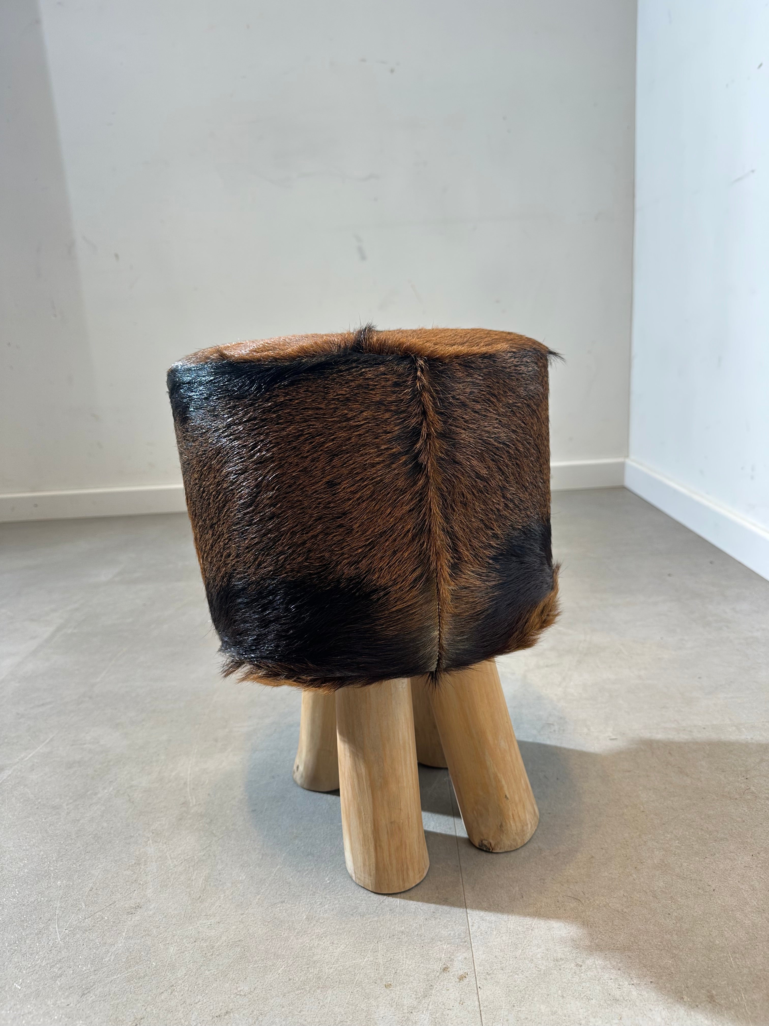 Vintage Stool with Cowhide