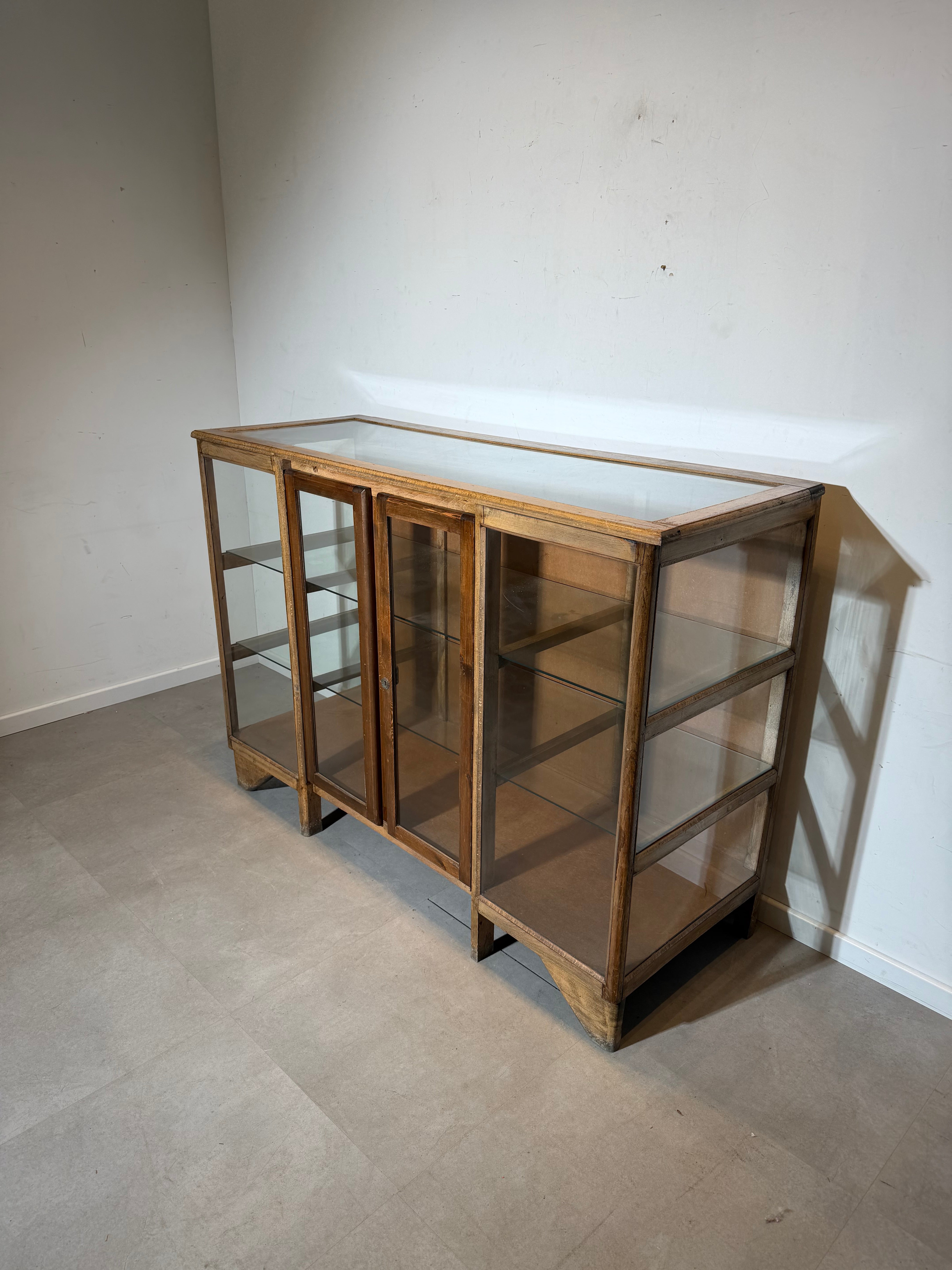 1930’s Wooden Shop Display Cabinet with Glass Panels