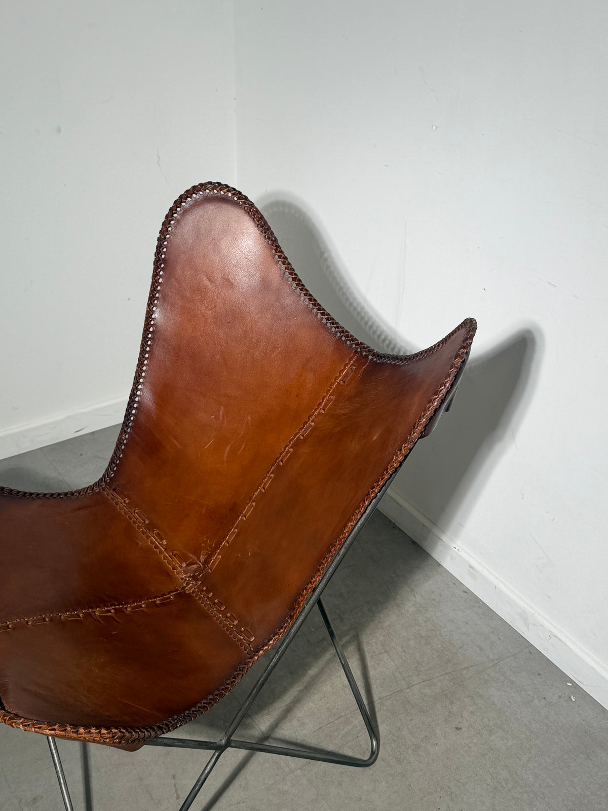 Vintage Cognac Leather Butterfly Chair