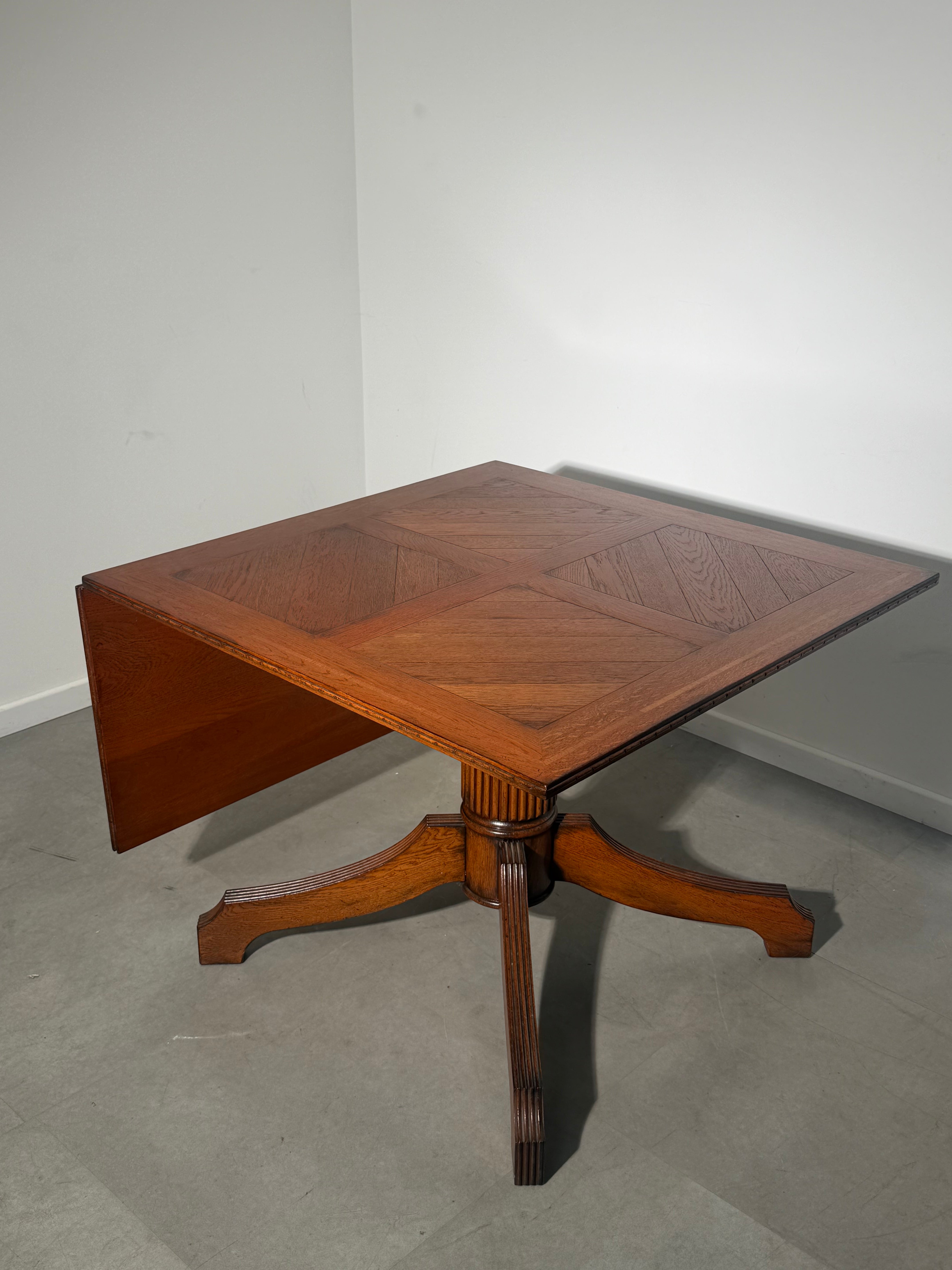 Antique Oak Dining Table with Extendable Leaf
