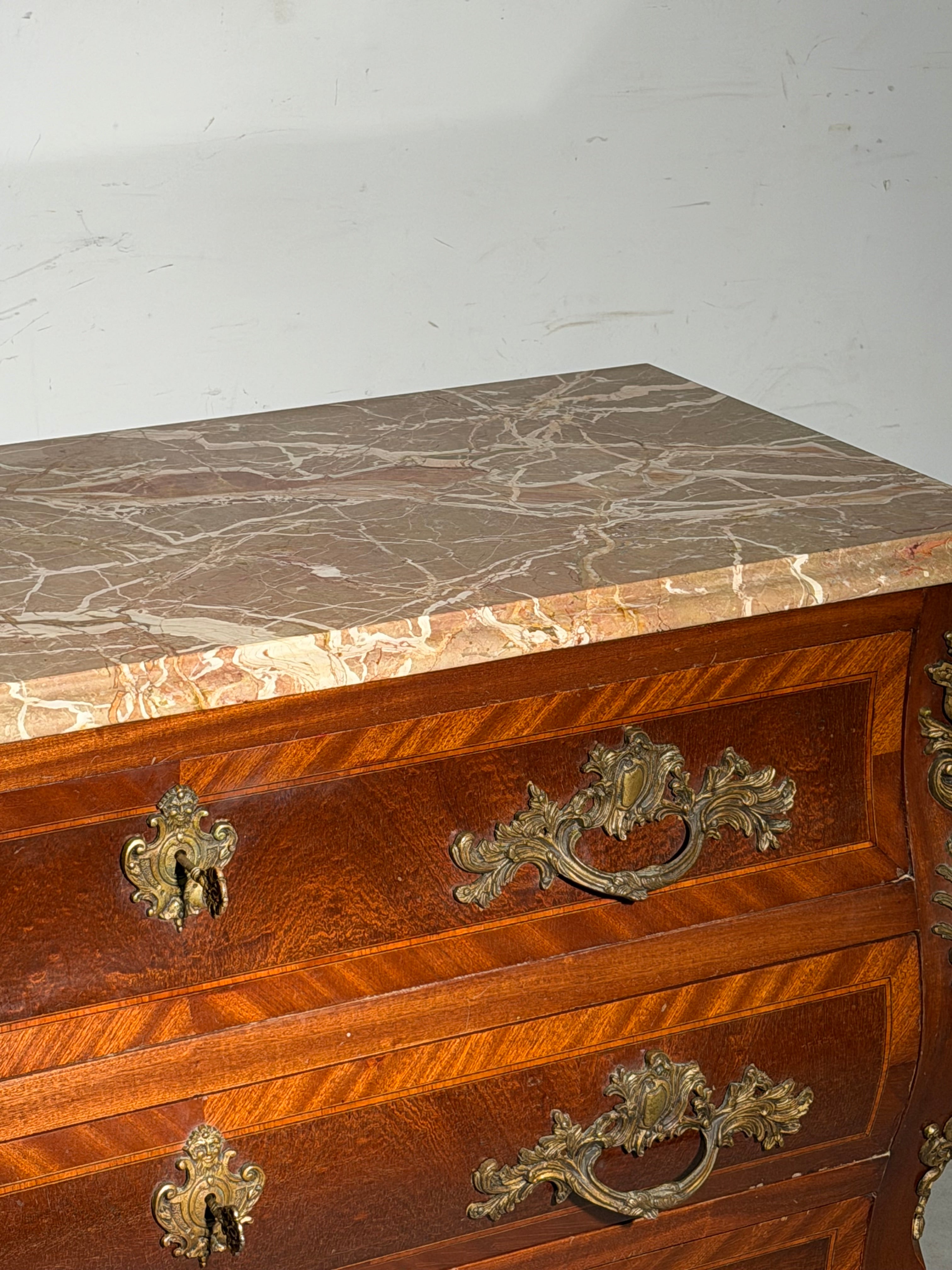 Antique Louis XV Style Marble Top Commode with Bronze Mounts