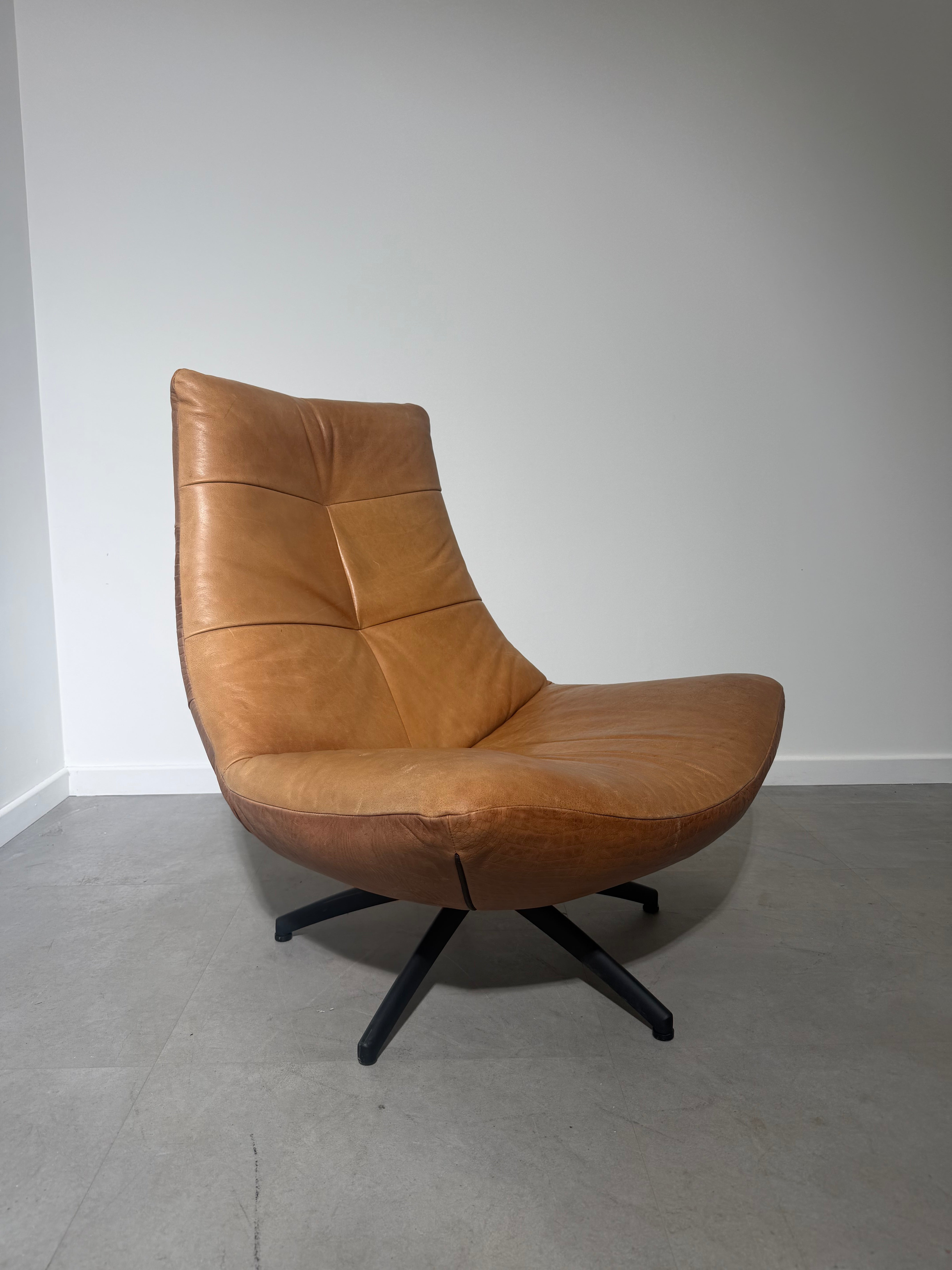 Cognac Leather Swivel Lounge Chair