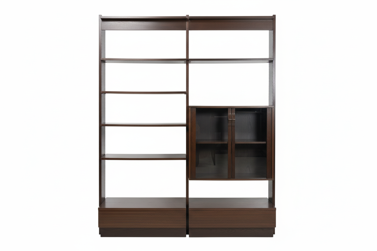 Large modular wall unit with glass cabinet