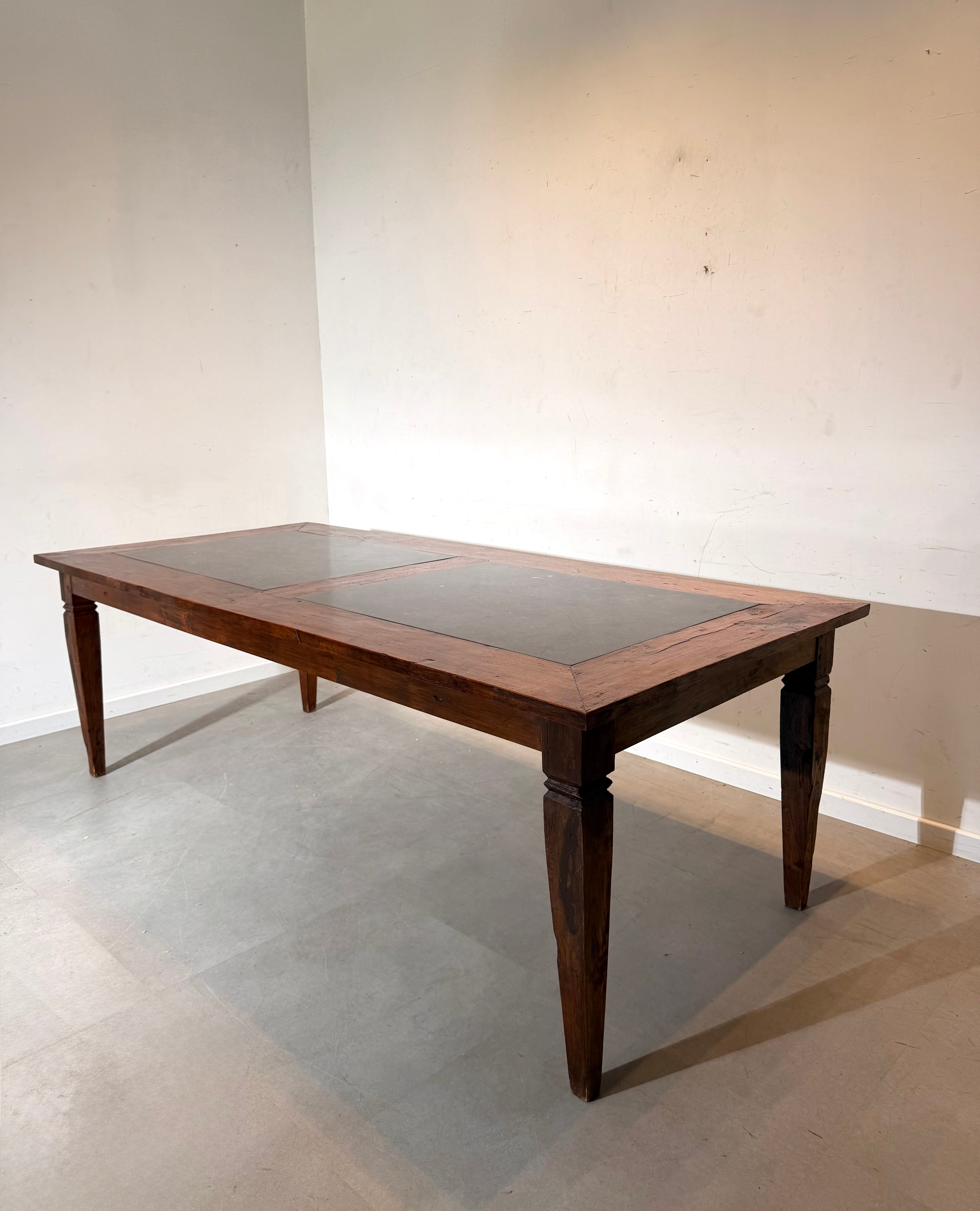 Antique Solid Teak Dining Table with Bluestone Top