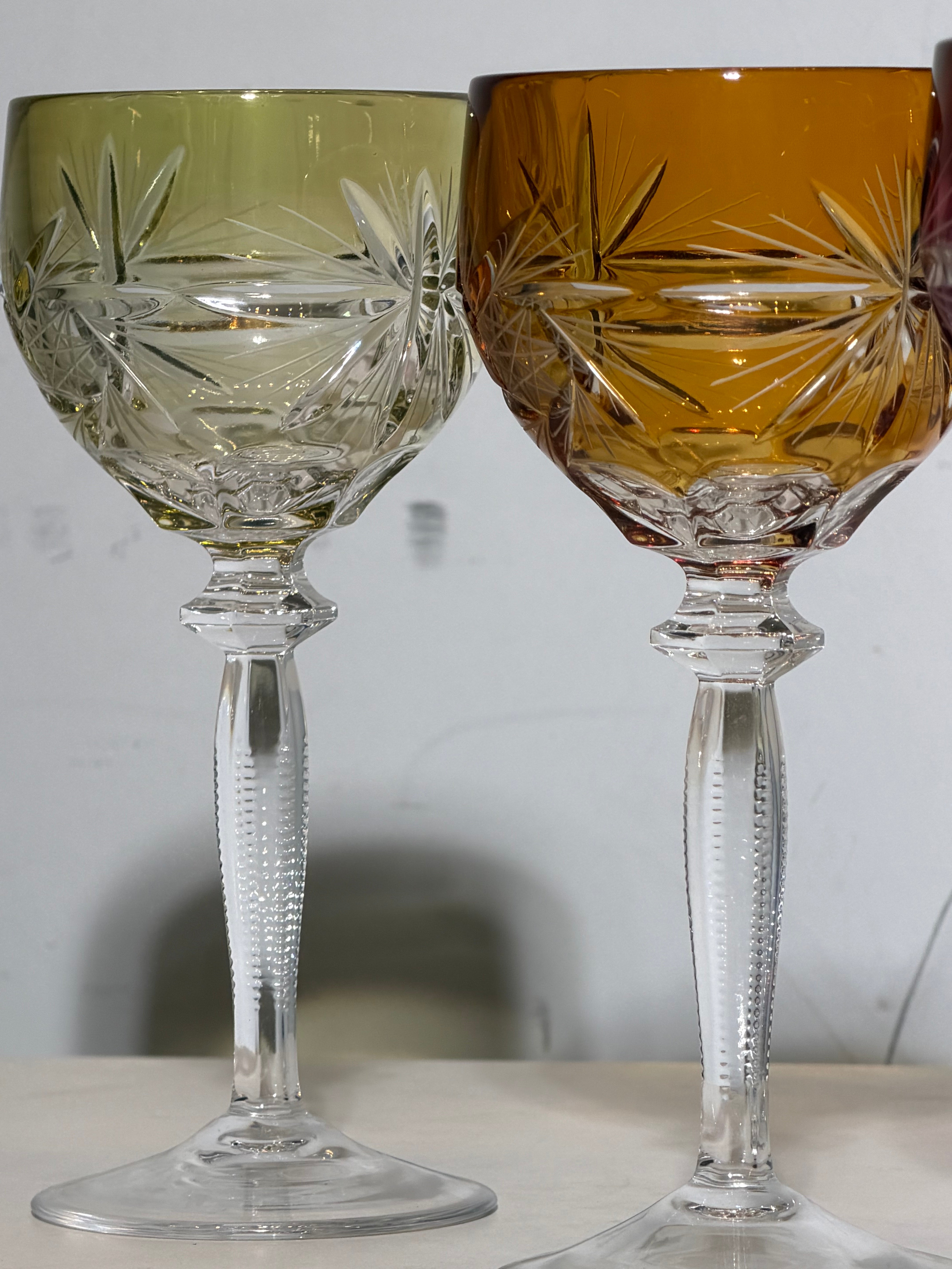 Set of 6 Bohemian Crystal Coloured Glasses – Cut Crystal Goblets – H18 cm