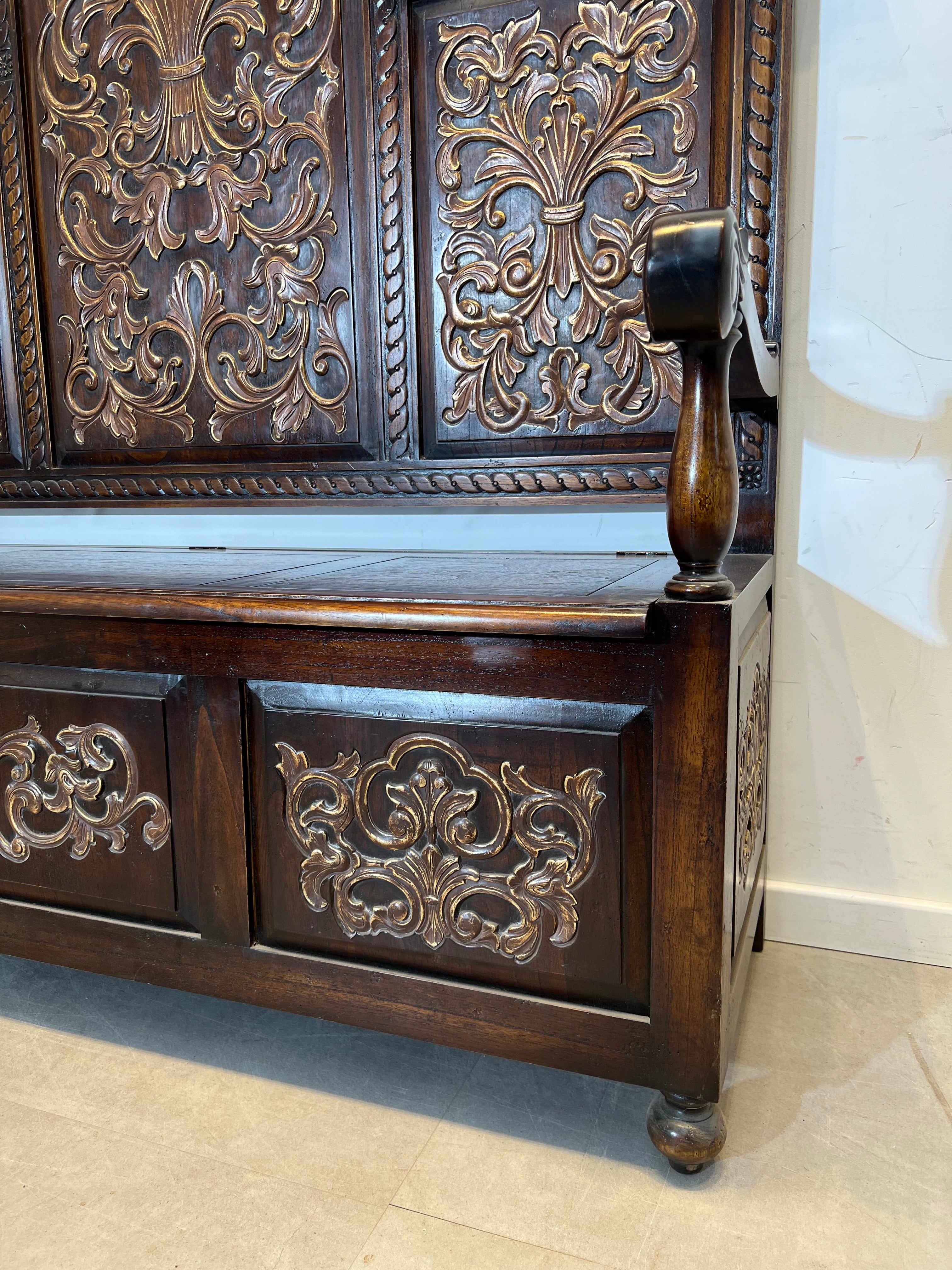Victorian Carved Hall Bench with Storage Chest – 19th Century