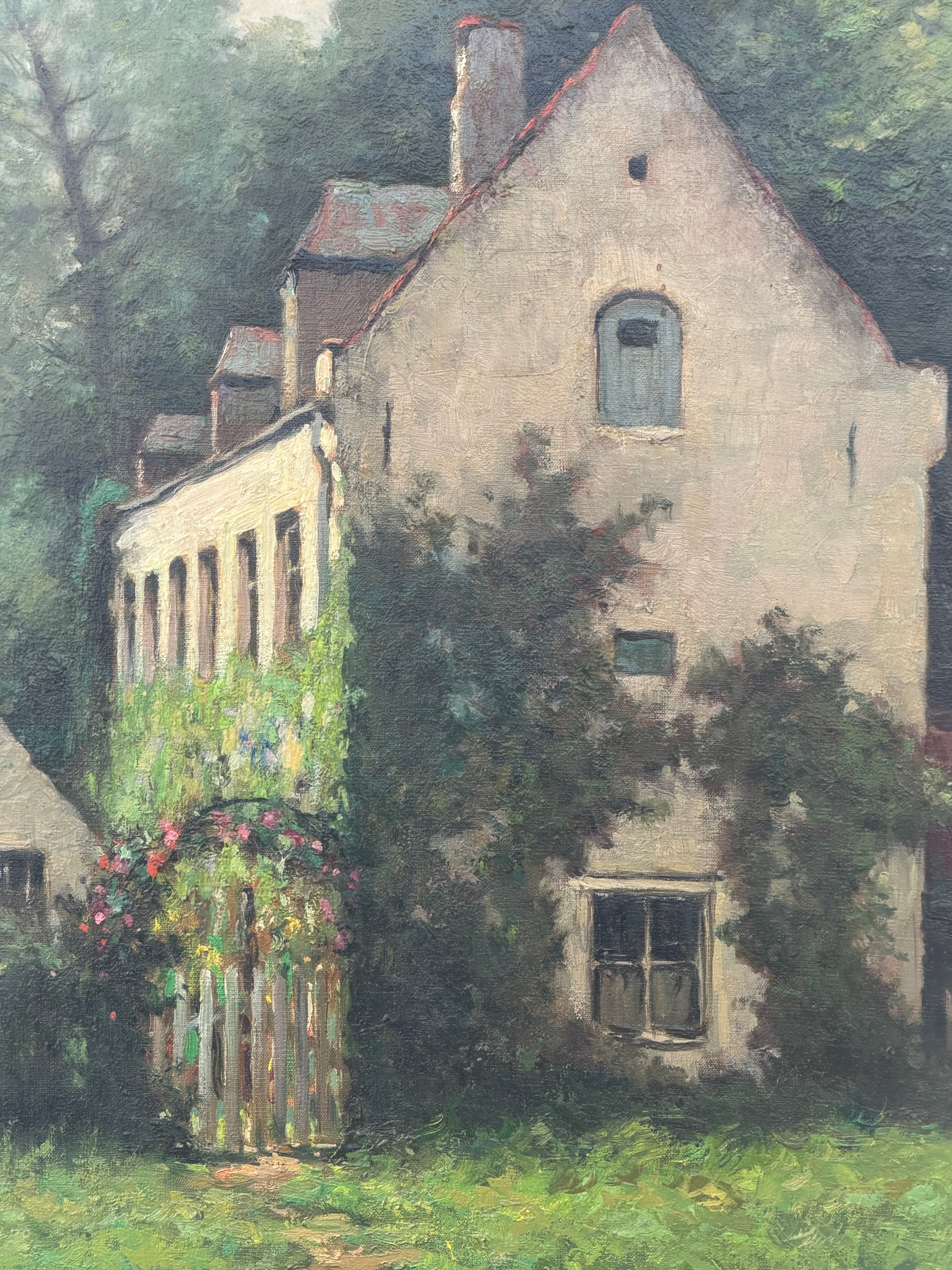 Antique Oil on Canvas Painting by Wuest – Countryside House Scene – 110 x 96 cm