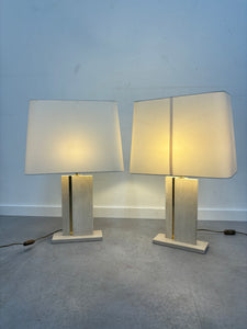 Pair of travertin Camille Breesch Table Lamps