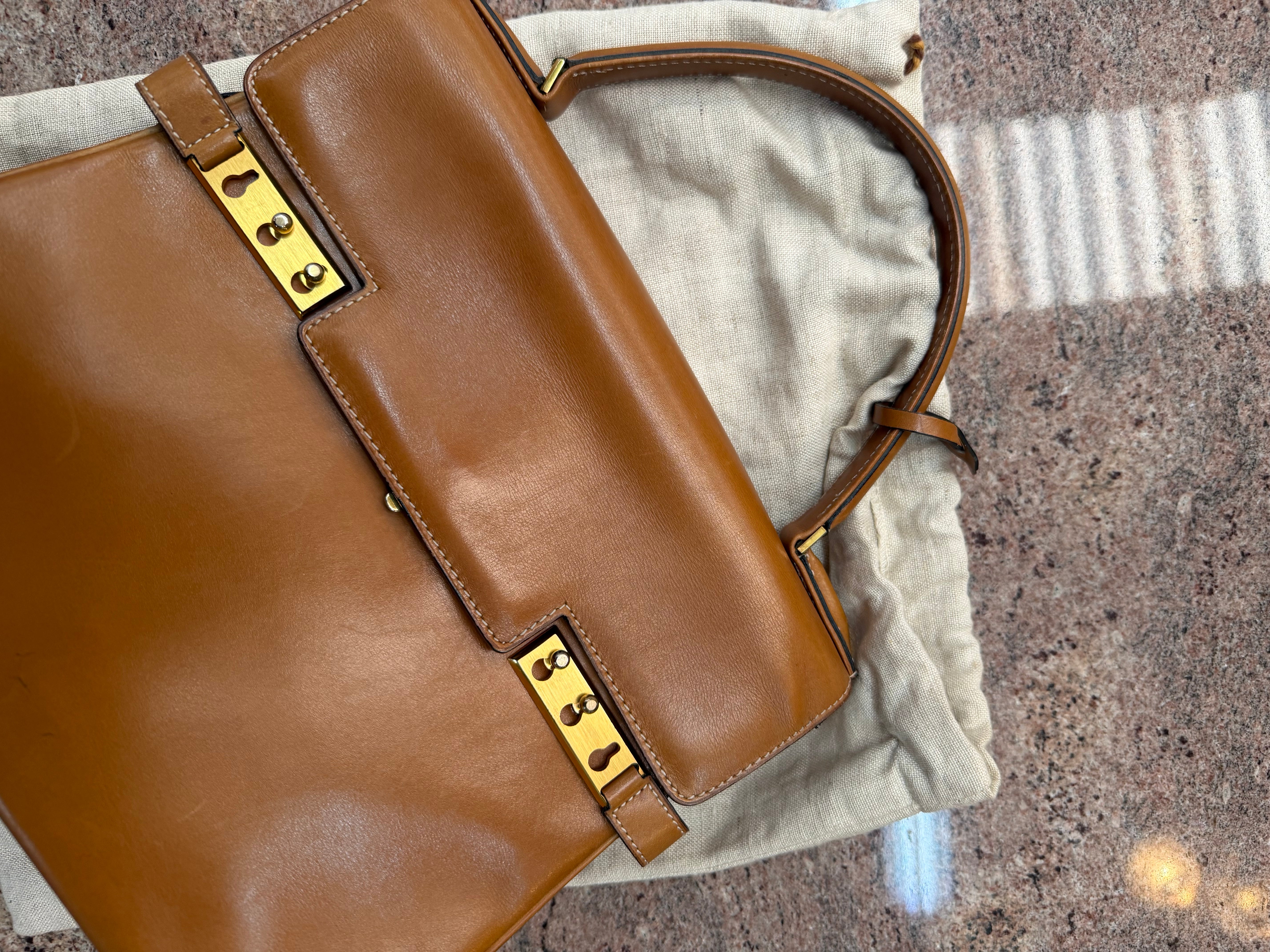 Vintage Delvaux Tempete MM Handbag – Cognac Leather – With Mirror & Original Dustbag